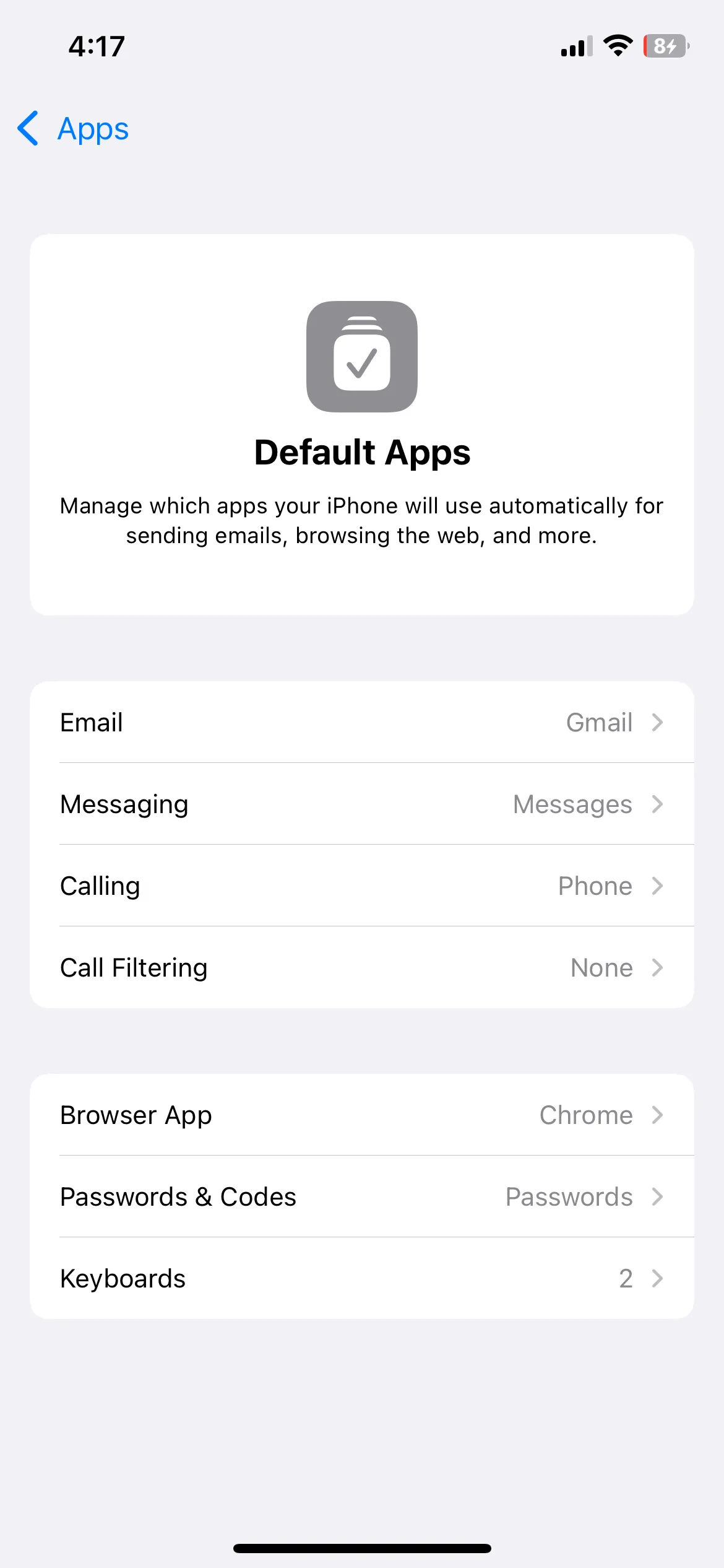 Menu ứng dụng mặc định trên iPhone