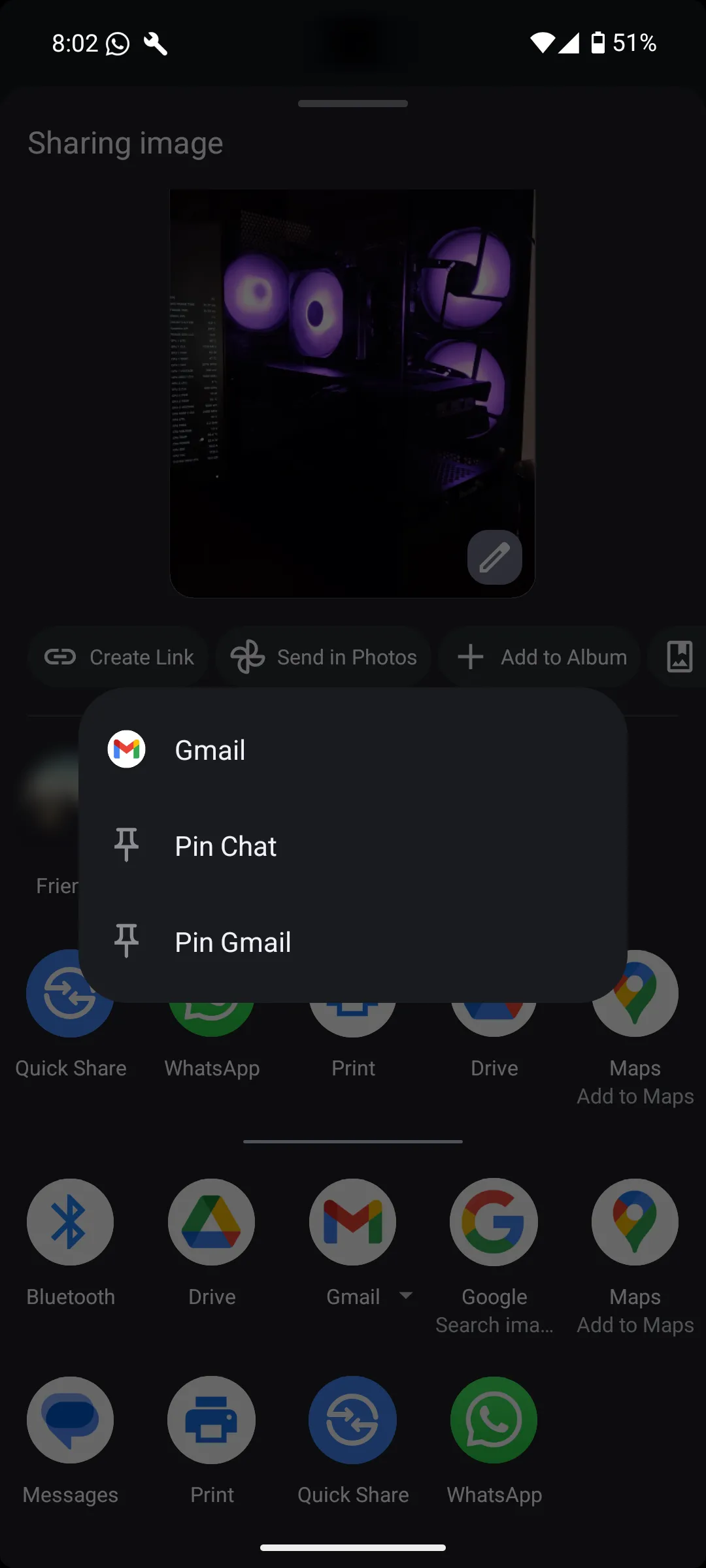 Minh họa cách ghim ứng dụng vào menu Chia sẻ trên Android