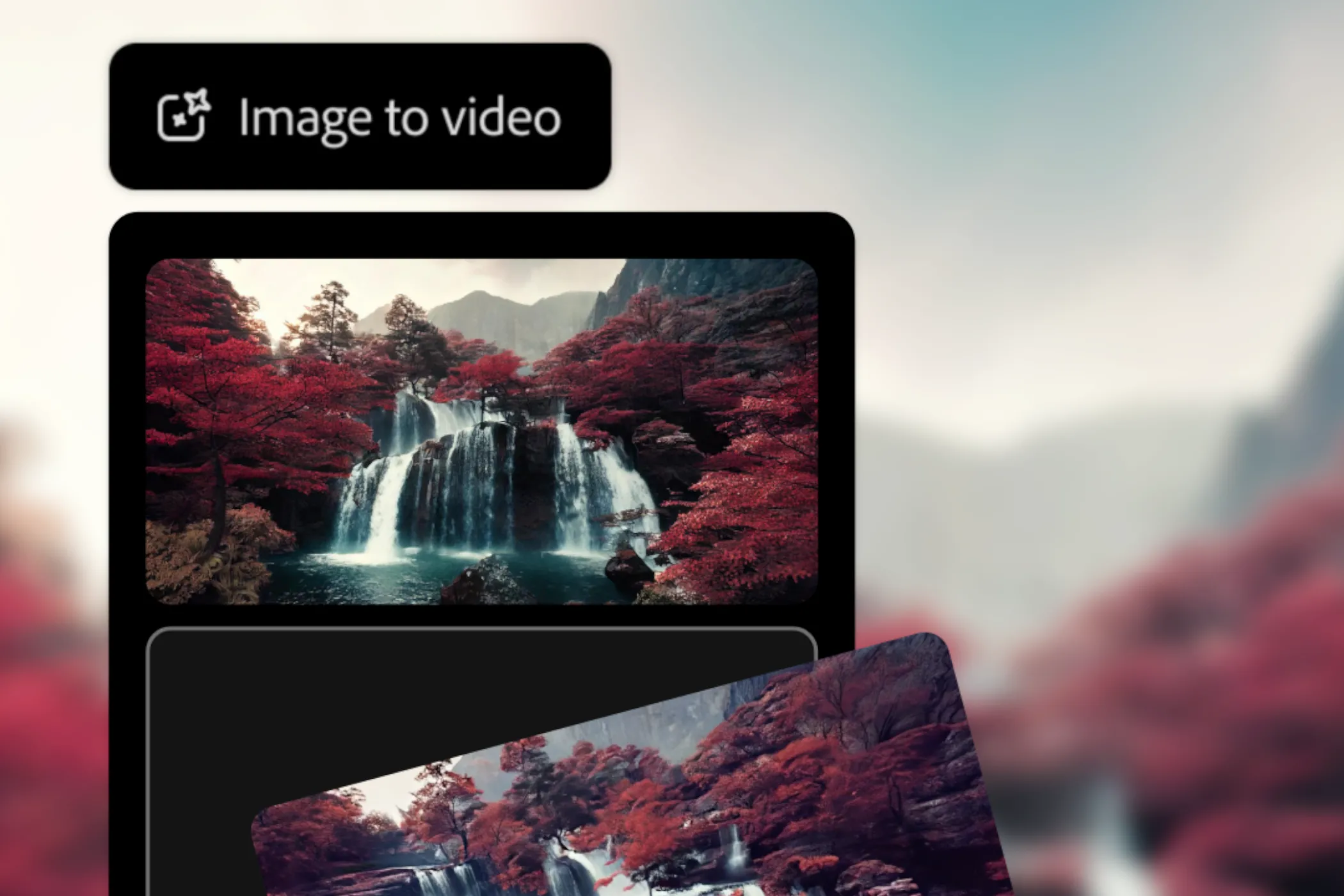 Minh họa khả năng biến ảnh thác nước Nhật Bản thành video động bằng Adobe Firefly