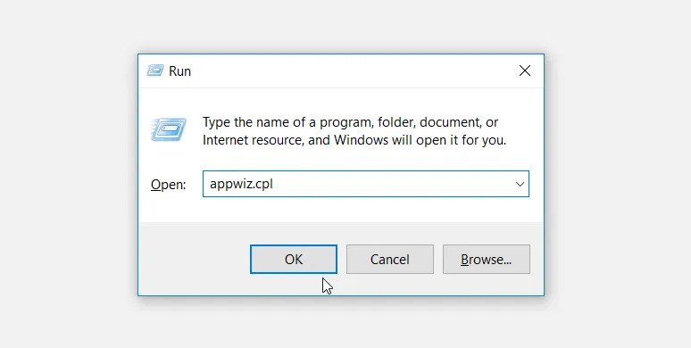 Mở công cụ Chương trình và Tính năng Windows bằng hộp thoại lệnh Run