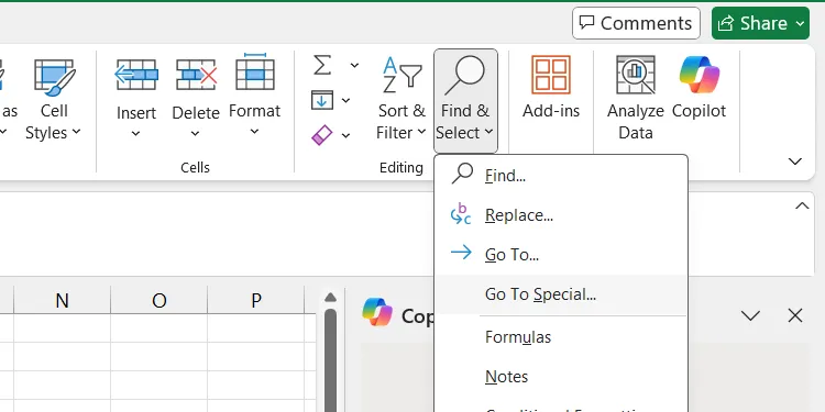 Mở hộp thoại Go to Special trong Microsoft Excel