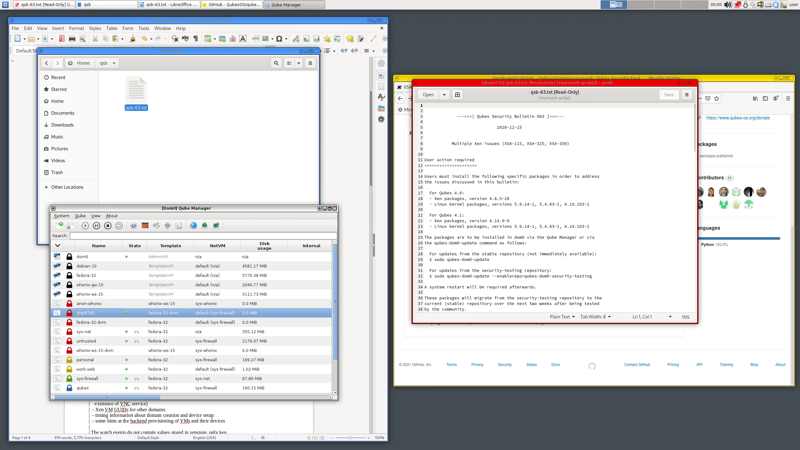 Mô tả Qubes OS minh họa cách các ứng dụng và dịch vụ được cô lập trong môi trường ảo hóa để tăng cường bảo mật.