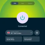 Một màn hình hiển thị kết nối ExpressVPN đang được kích hoạt, minh họa việc sử dụng VPN để bảo mật Wi-Fi công cộng.