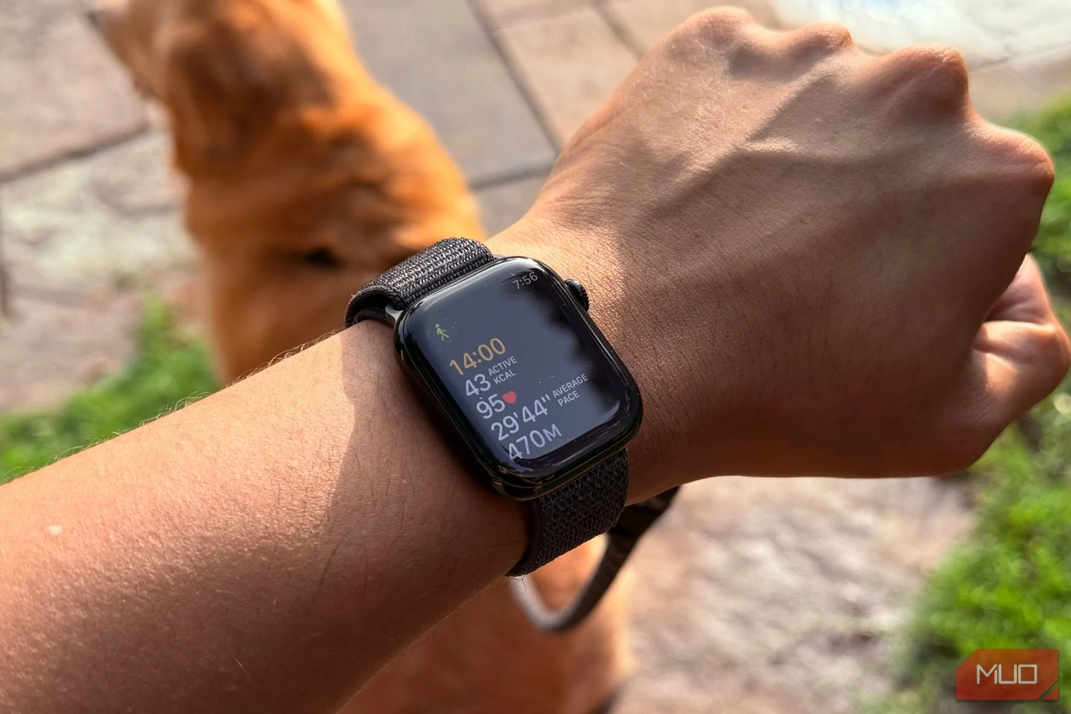 Người đàn ông đeo đồng hồ thông minh Apple Watch đang xem các chỉ số tập luyện thể dục trên ứng dụng.
