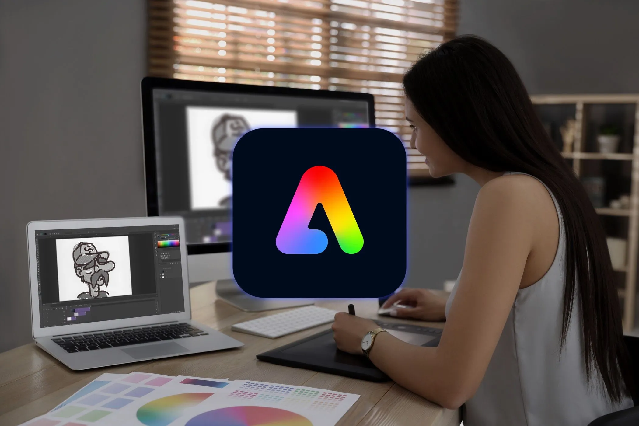 Người dùng sử dụng Adobe Express để chỉnh sửa đồ họa AI trên máy tính