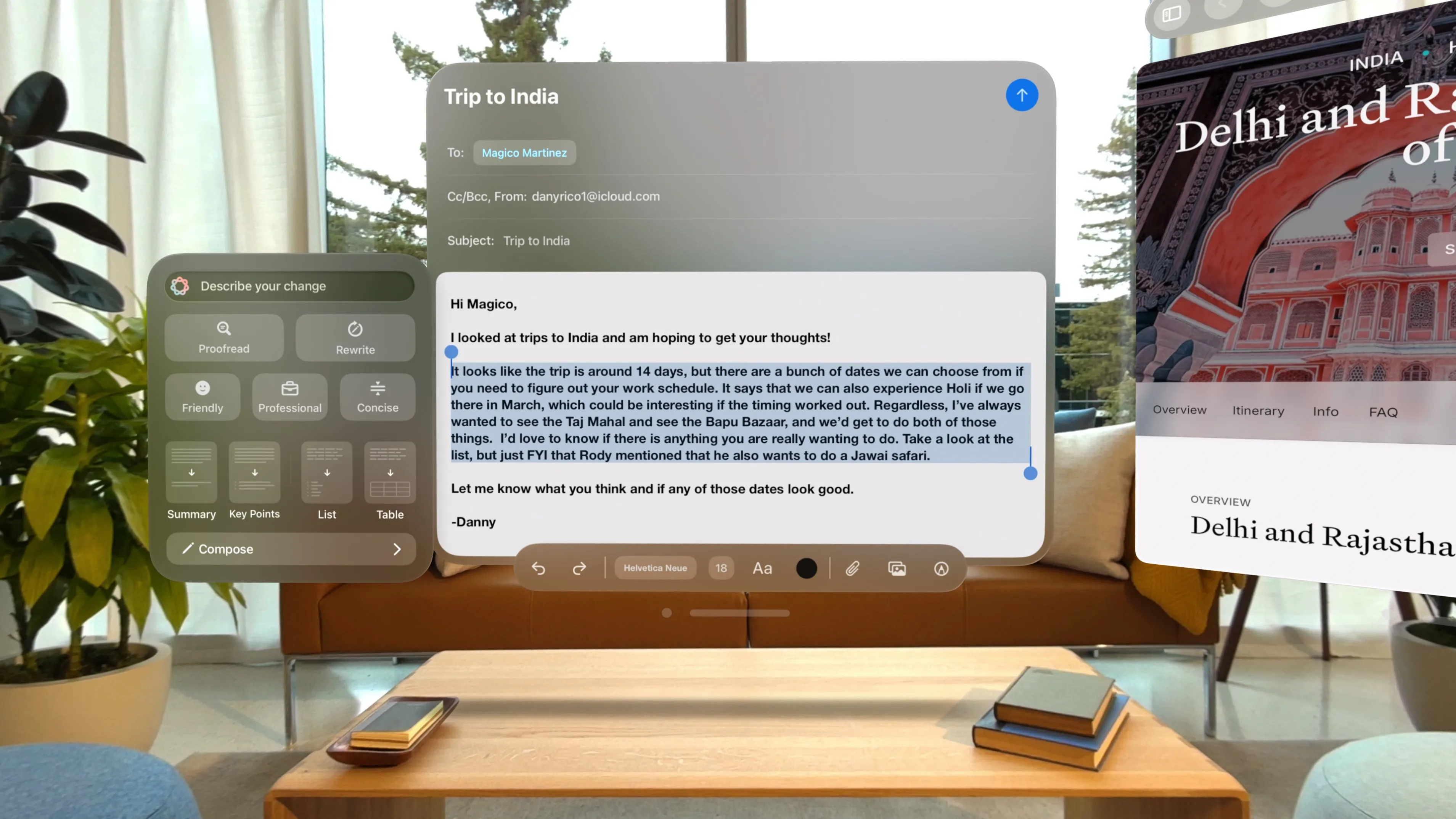 Người dùng trải nghiệm tính năng Apple Intelligence trên thiết bị Apple Vision Pro.