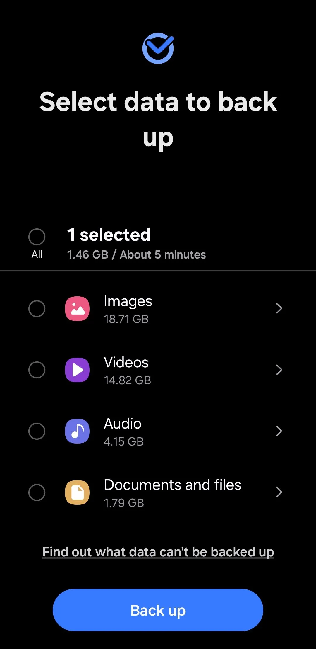 Nút Sao lưu dữ liệu Secure Folder trong ứng dụng Smart Switch trên Samsung