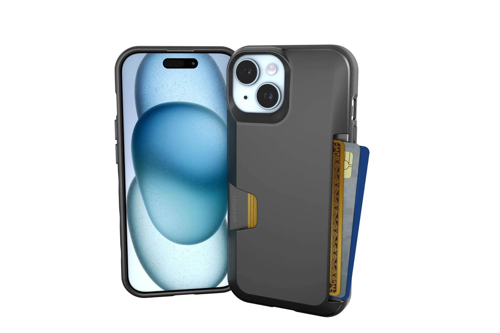 Ốp lưng kiêm ví Smartish Wallet Slayer Vol. 1 được thiết kế cho iPhone 15, minh họa loại phụ kiện gây bất tiện và rủi ro bảo mật.