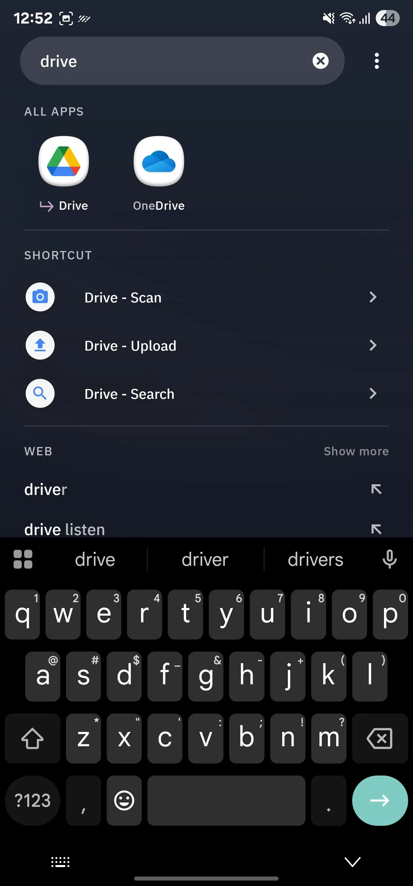 Phím tắt Google Drive trong tính năng Tìm kiếm Thông minh của Smart Launcher.