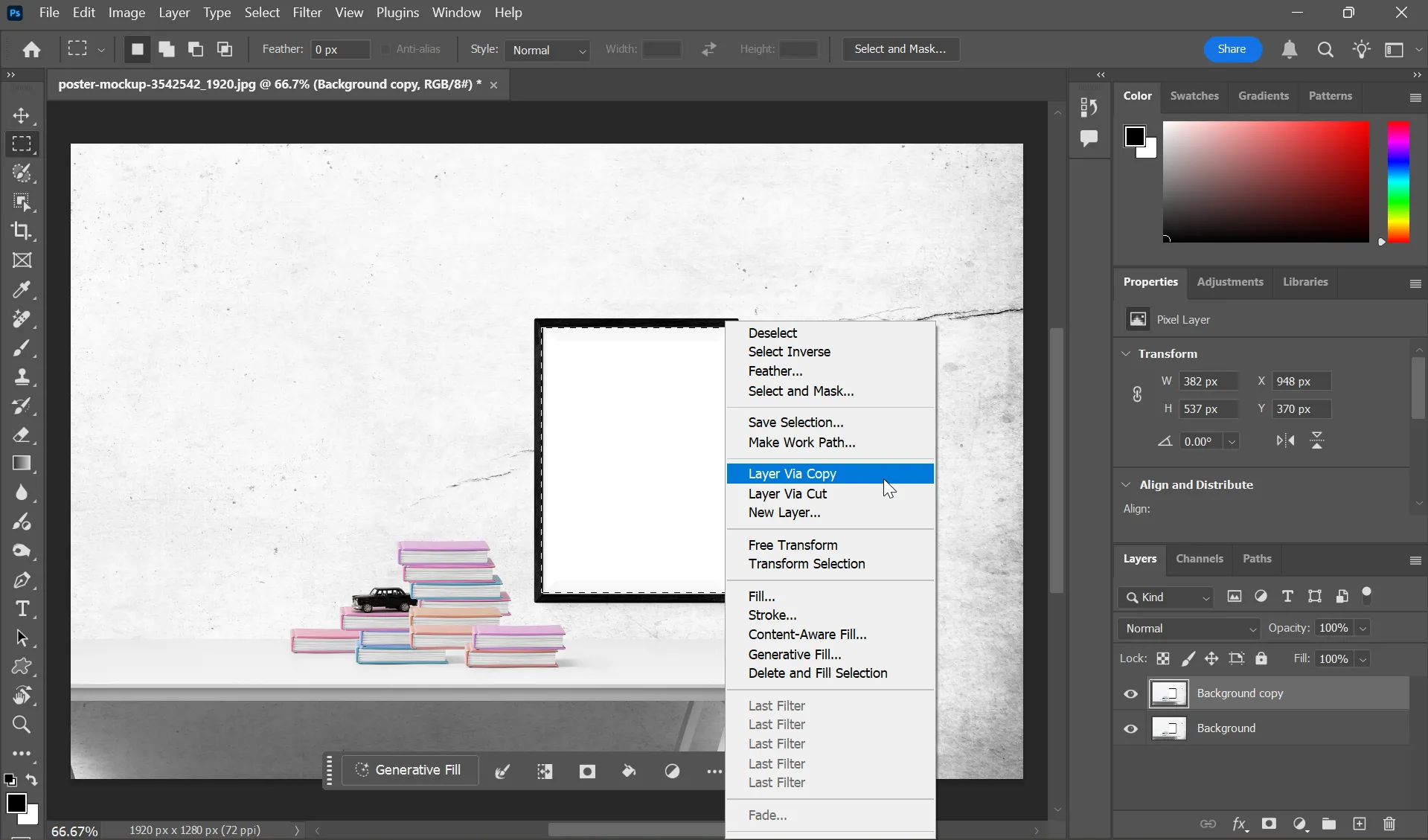 Photoshop thiết lập ảnh nền cho hiệu ứng pop-out