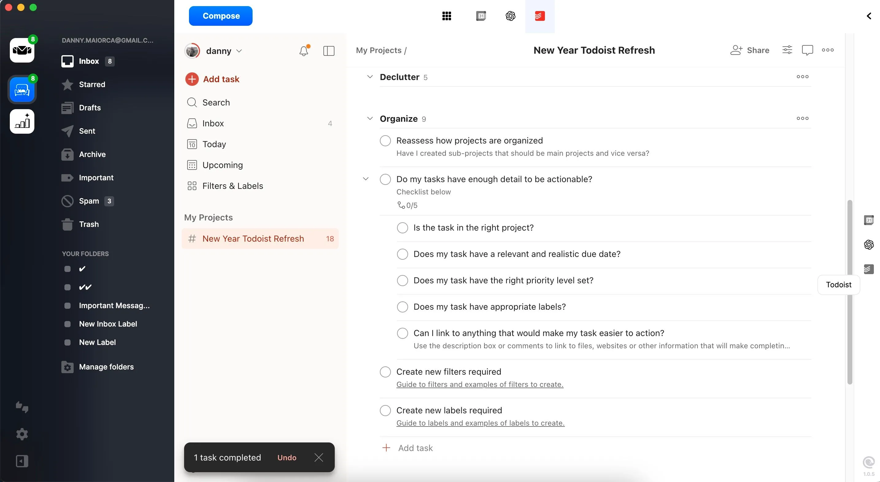 Quản lý công việc và nhiệm vụ trong Todoist thông qua ứng dụng Mailbird
