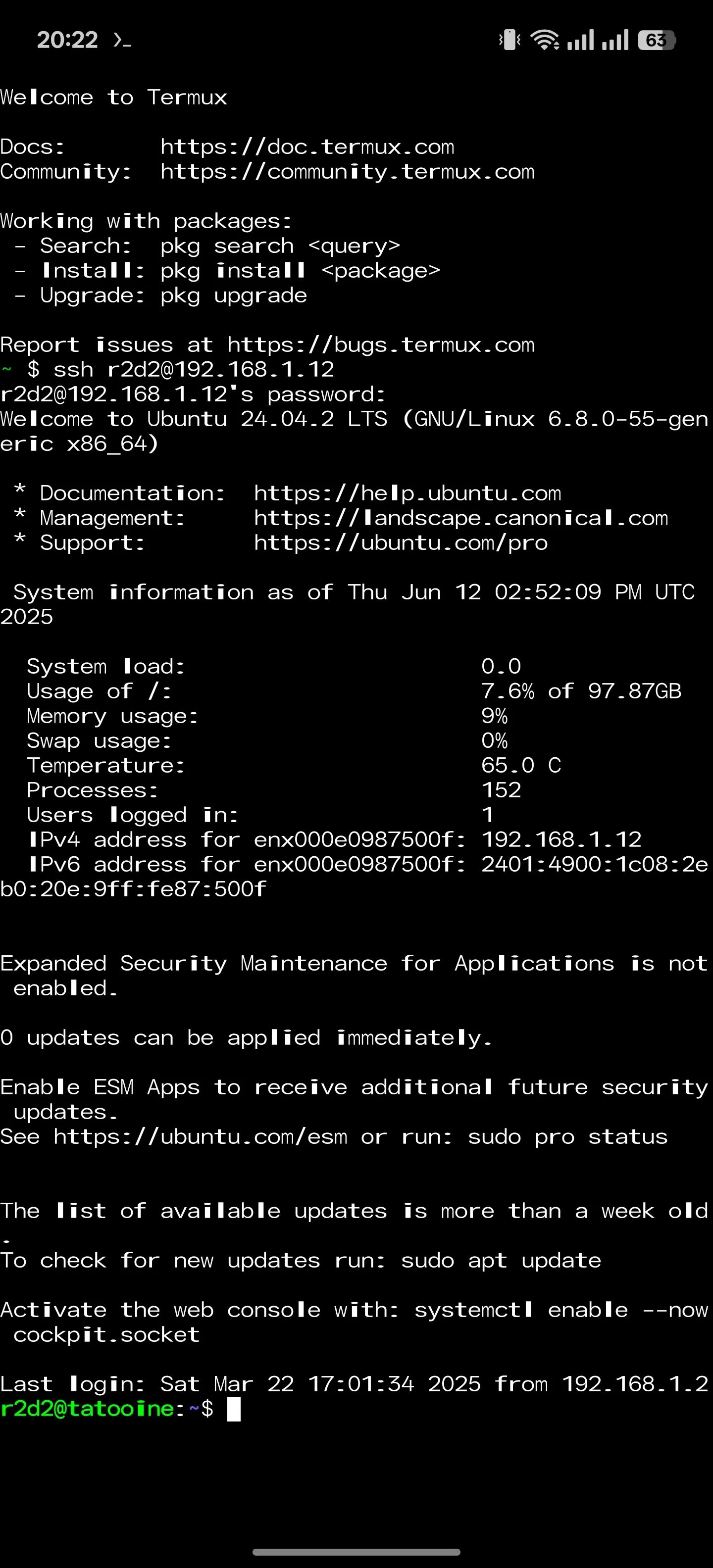 Quản lý máy chủ tại nhà bằng ứng dụng giả lập Termux trên Android.