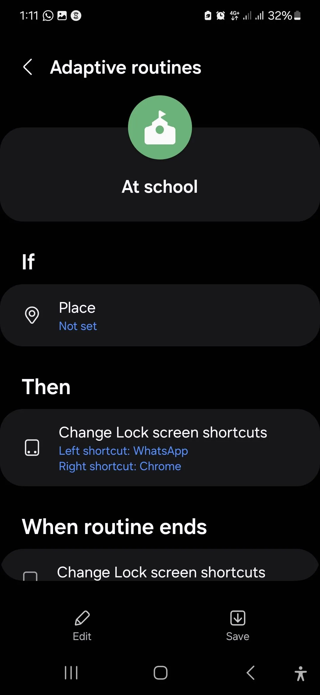 Quy trình cài đặt sẵn &quot;Ở Trường&quot; (At School Preset Routine) trong Samsung Modes &amp; Routines, dùng để tham khảo