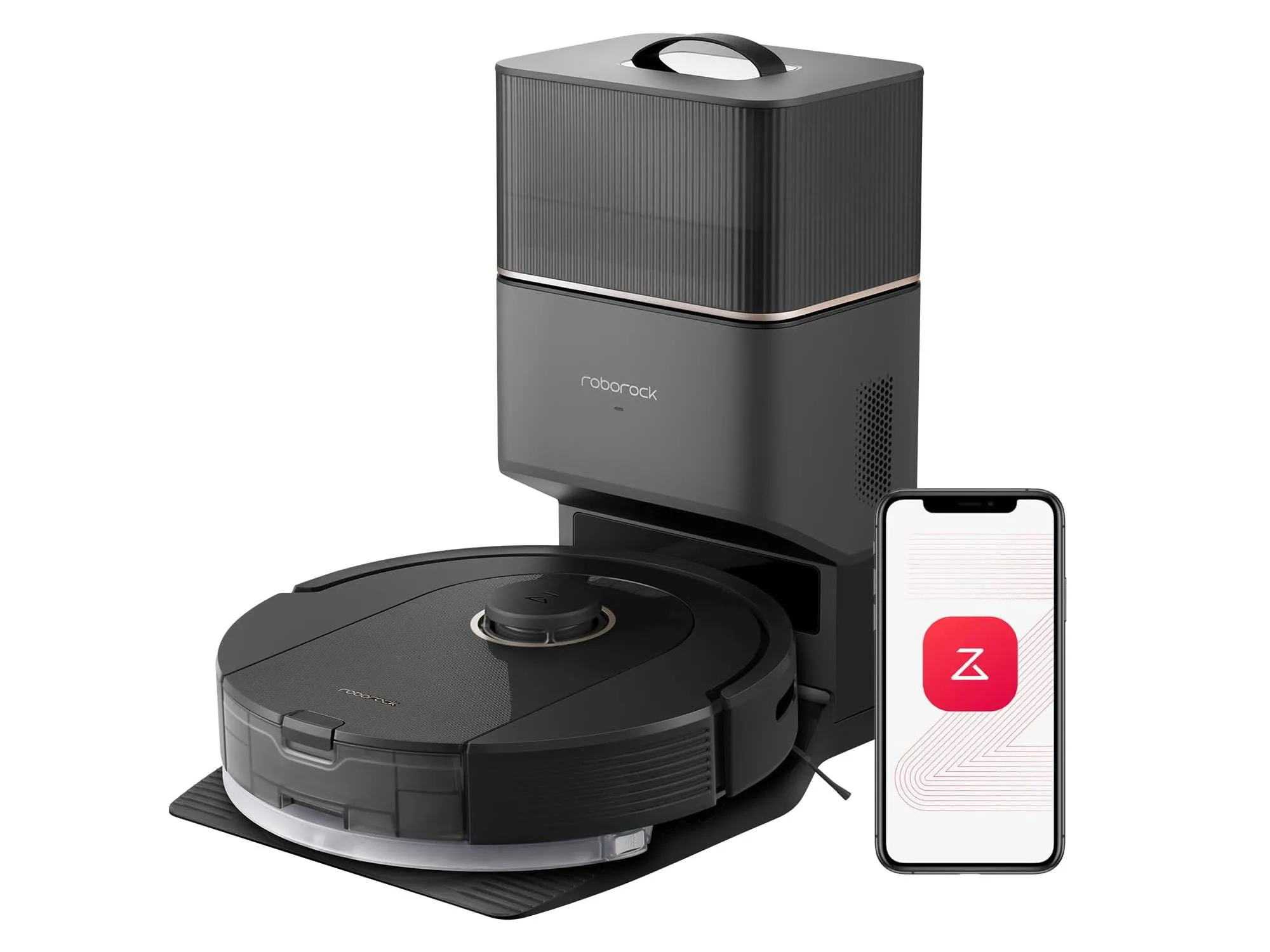 Robot hút bụi và lau nhà Roborock Q5 Pro+ màu đen trên sàn nhà sạch sẽ