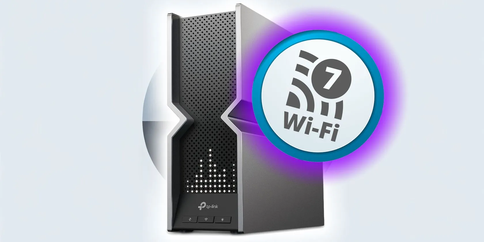 Router Wi-Fi 7 TP-Link với nhãn dán logo Wi-Fi 7 thể hiện công nghệ kết nối mạng không dây thế hệ mới