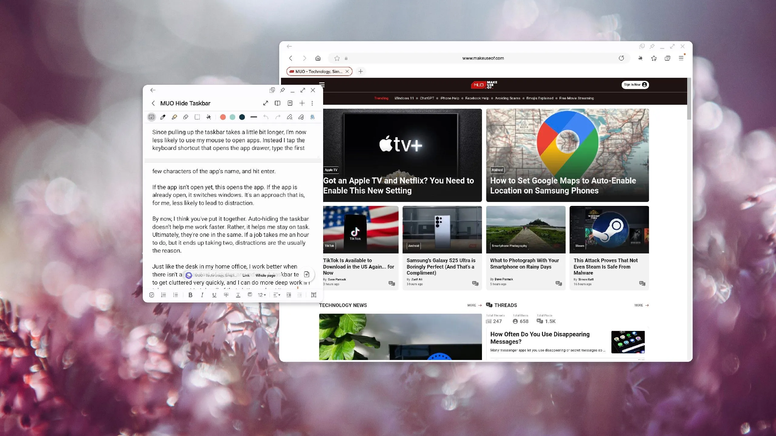 Samsung DeX hoạt động với ứng dụng Samsung Notes và Samsung Internet trên màn hình ngoài