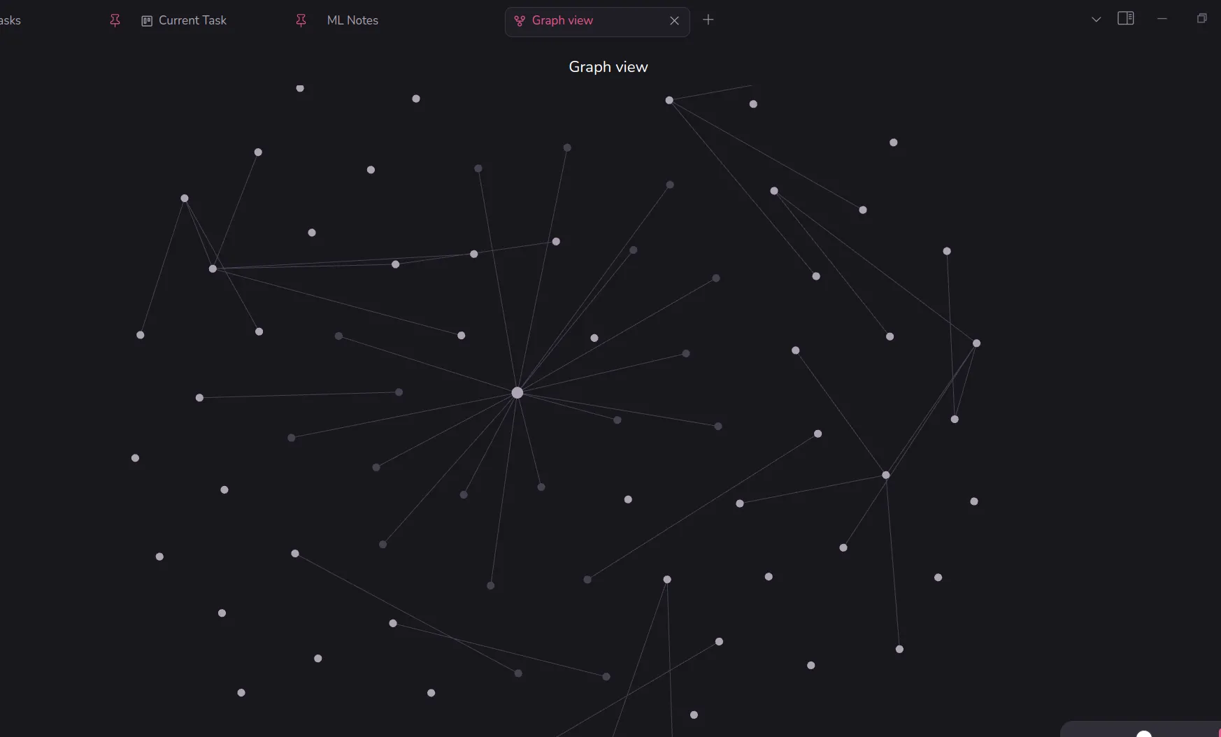 Sơ đồ đồ thị (Graph View) của Obsidian hiển thị mối liên hệ và kết nối giữa các ghi chú cá nhân.