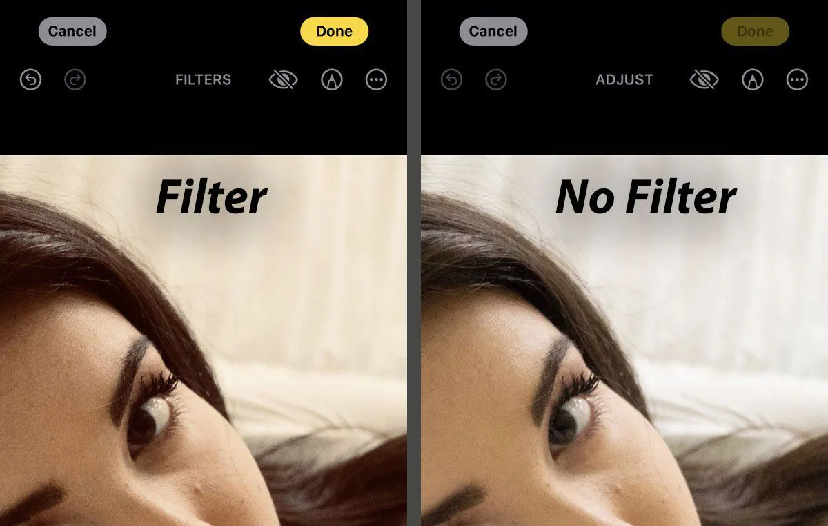 So sánh ảnh chụp có filter và không filter cho thấy sự khác biệt về độ chân thực