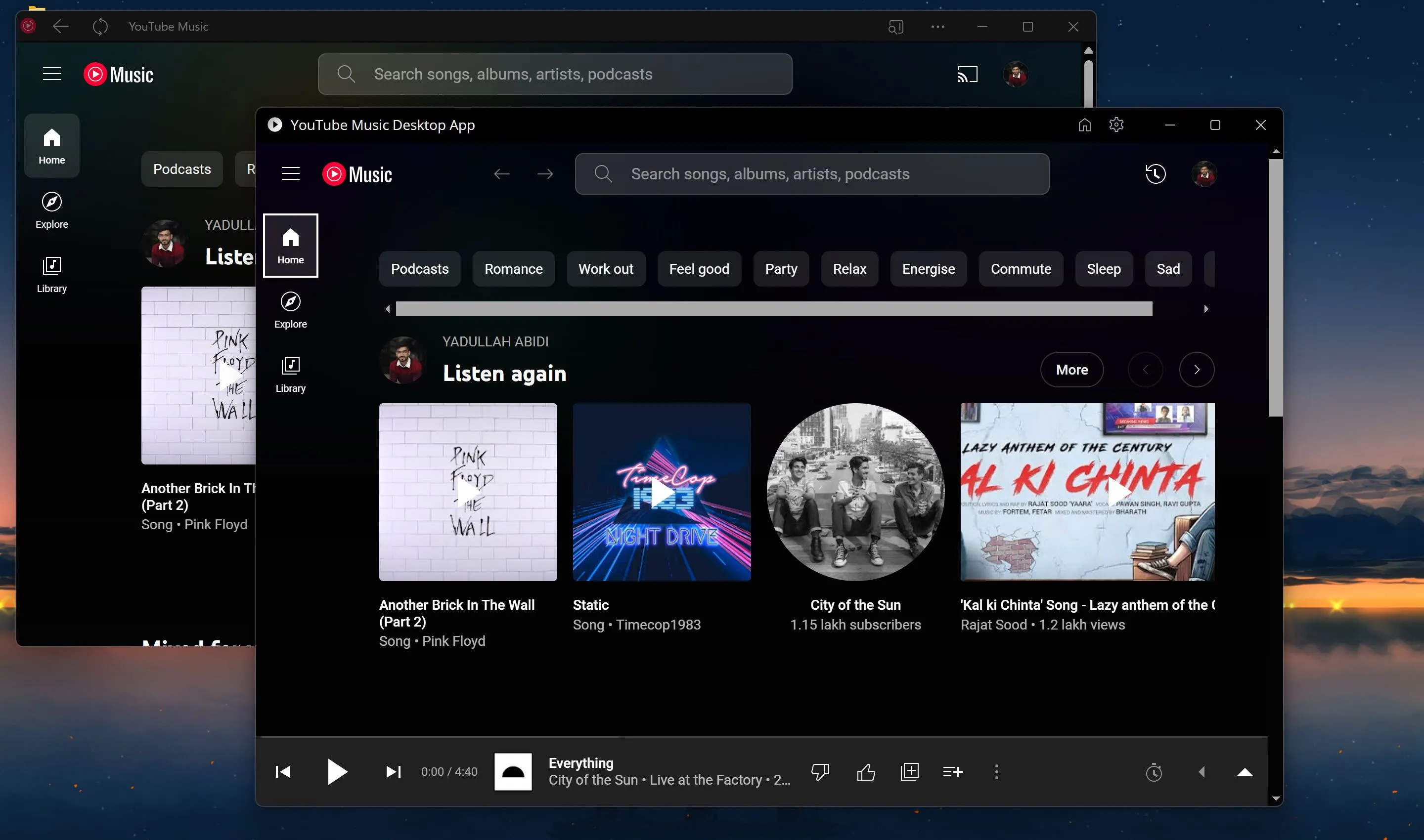 So sánh giao diện người dùng ứng dụng YouTube Music Desktop và YouTube Music PWA trên máy tính