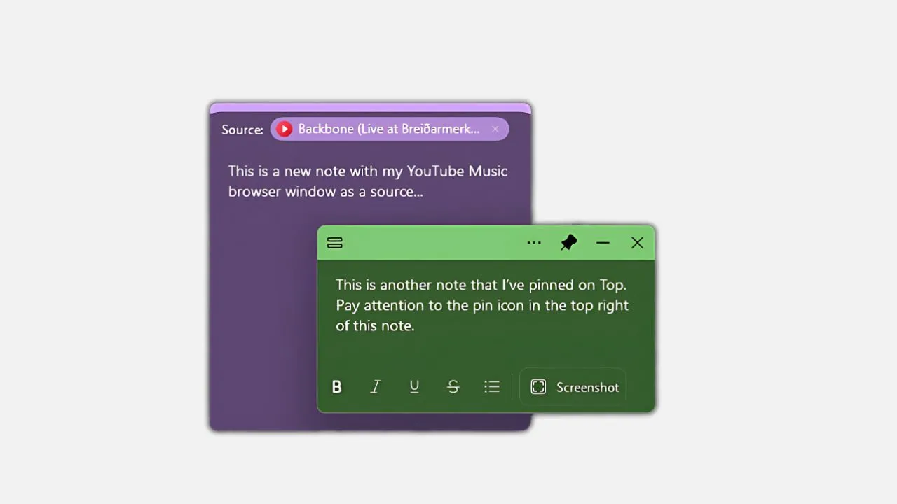 Sticky Notes trên Windows 11 được ghim trên cùng một ứng dụng khác
