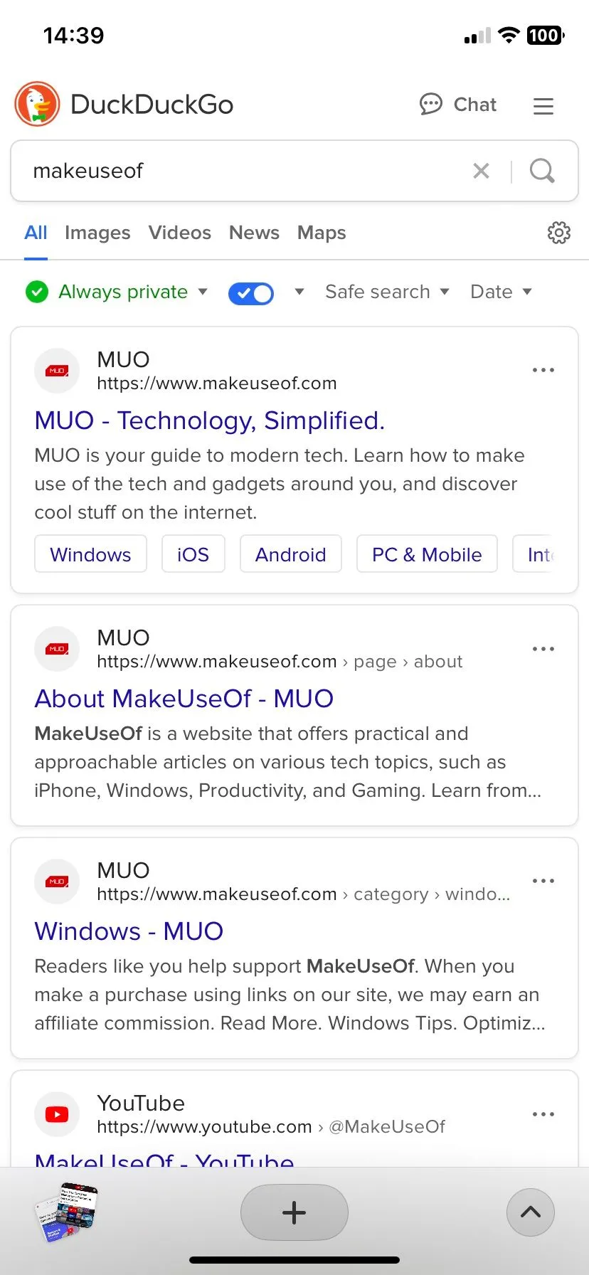 Sử dụng công cụ tìm kiếm DuckDuckGo trong Arc Search trên iPhone