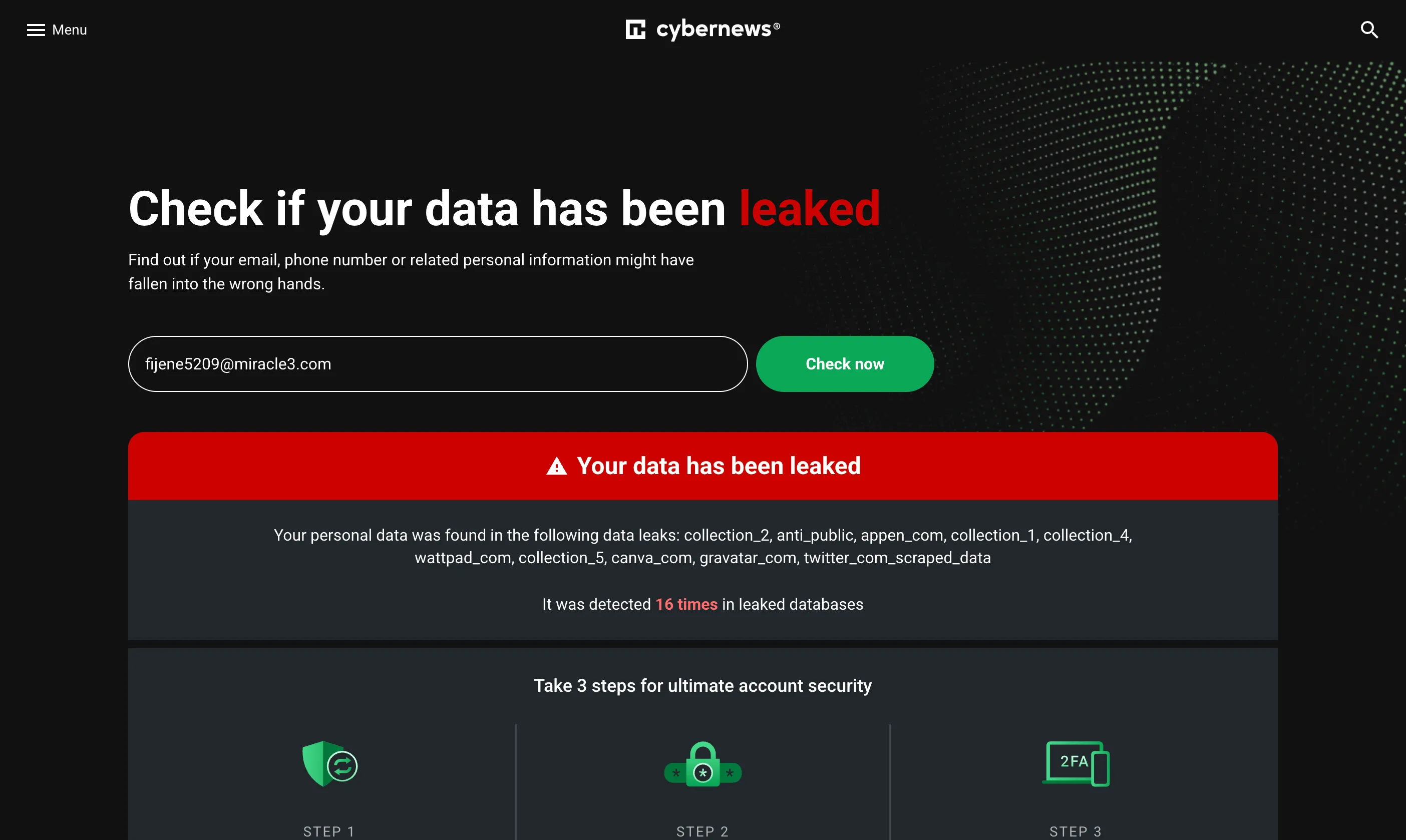 Sử dụng CyberNews Personal Data Leak Checker để kiểm tra thông tin cá nhân trên dark web
