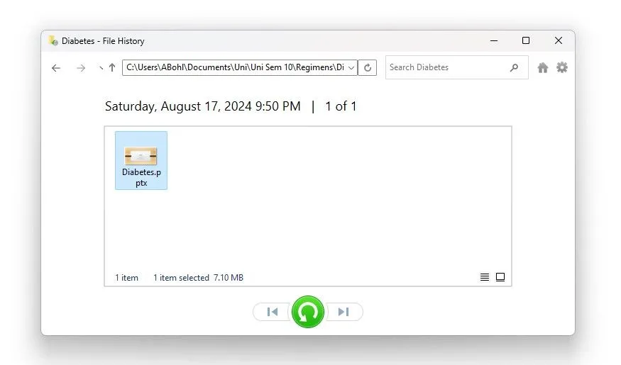 Sử dụng tính năng Lịch Sử Tệp (File History) để khôi phục tập tin PowerPoint đã xóa hoặc ghi đè trên Windows