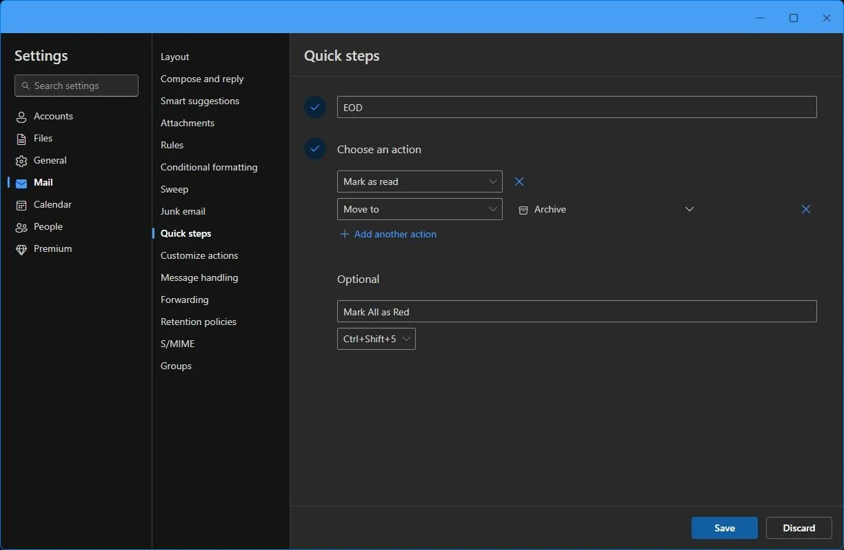 Sử dụng tính năng Quick Steps trong Microsoft Outlook để tự động hóa các tác vụ dọn dẹp cuối ngày
