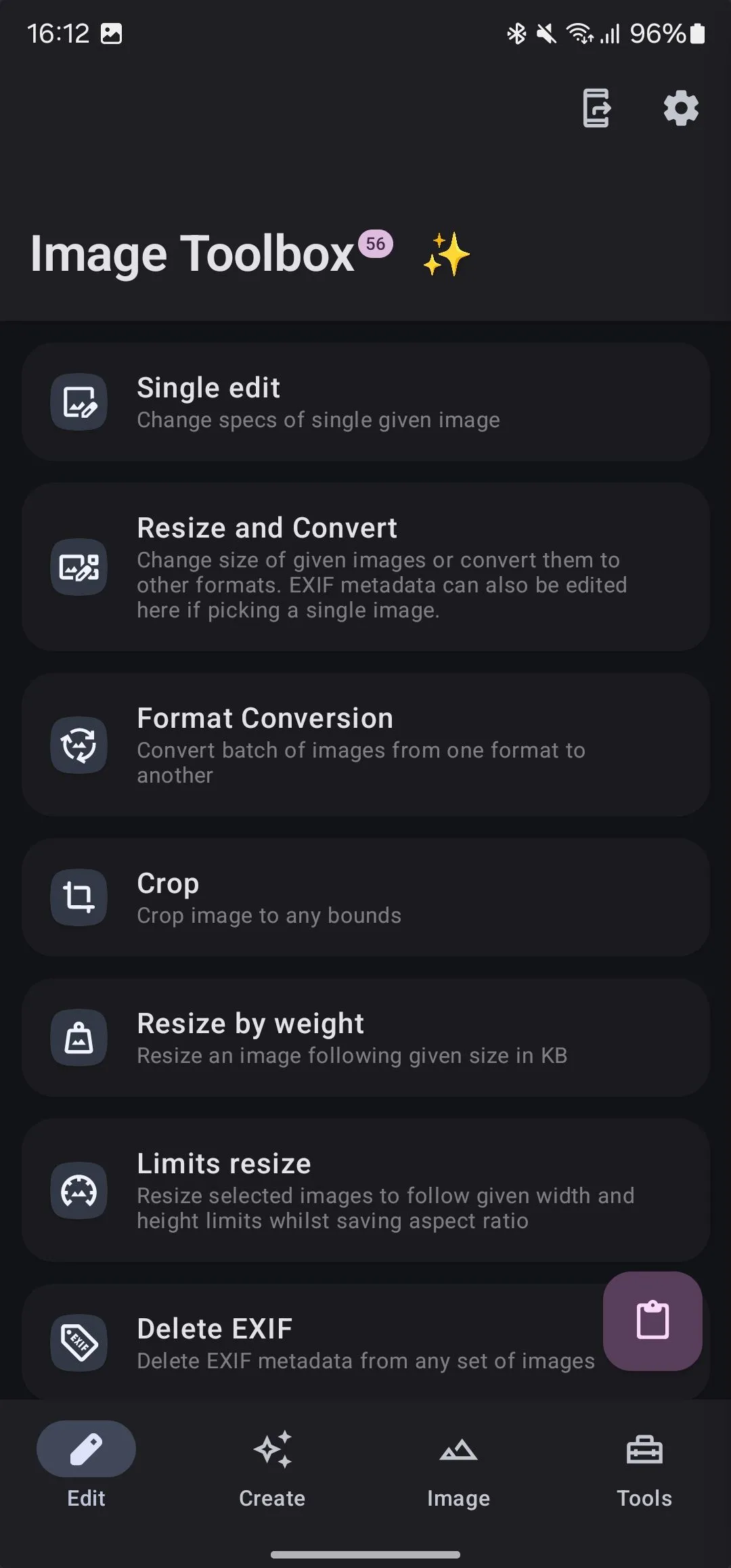 Tab chỉnh sửa ảnh trong ứng dụng Image Toolbox Android