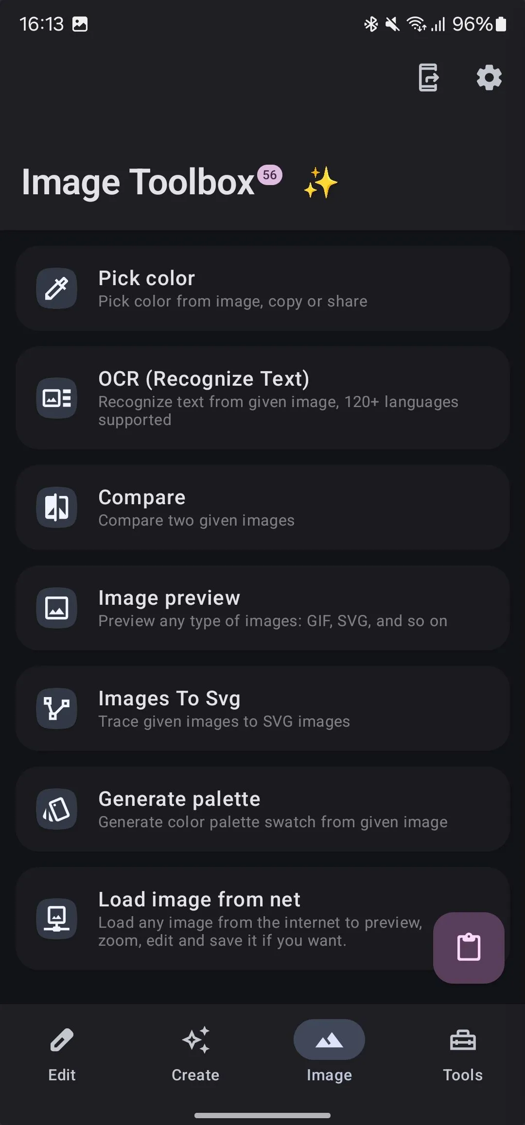 Tab quản lý hình ảnh của ứng dụng Image Toolbox trên Android