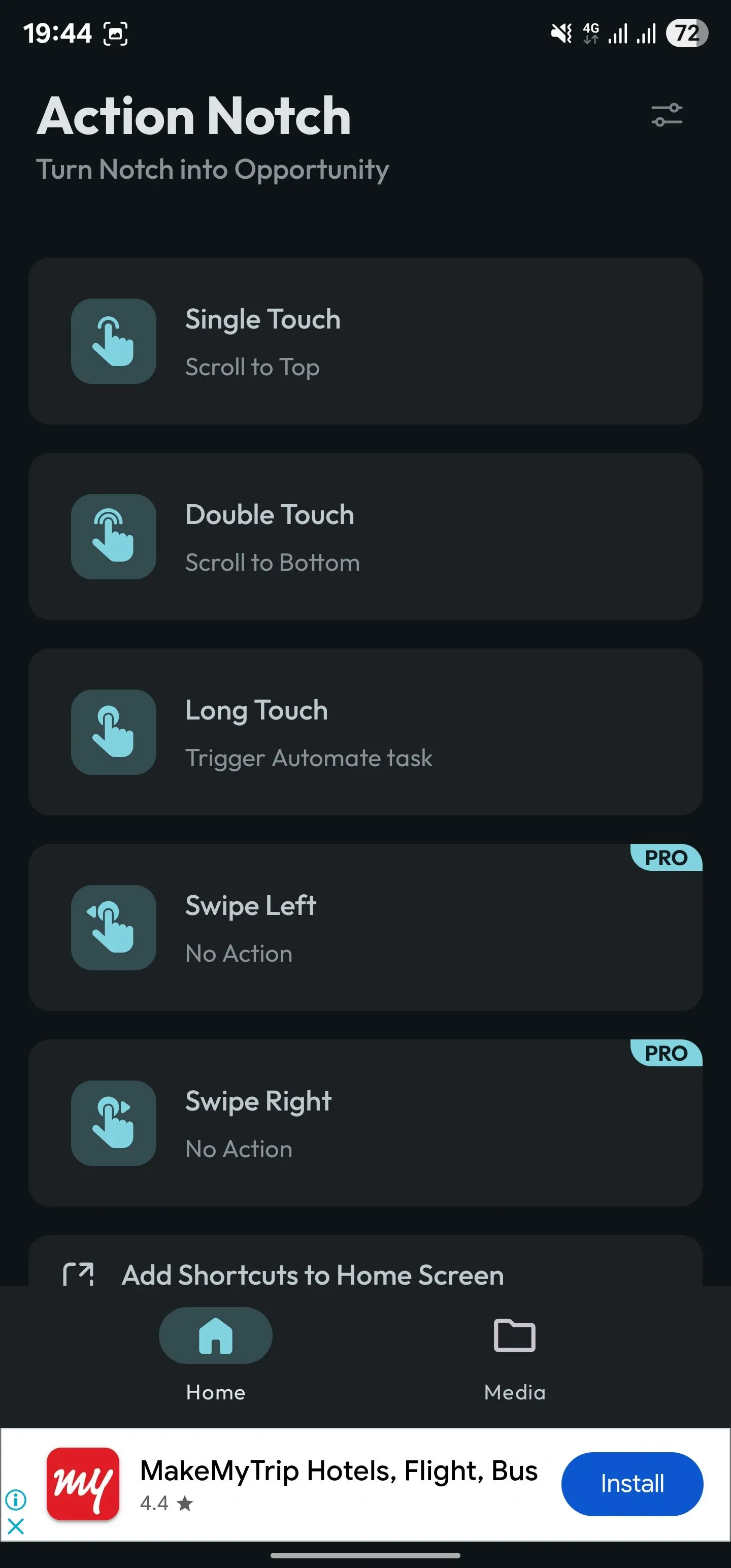 Tab Trang chủ trên ứng dụng Action Notch.