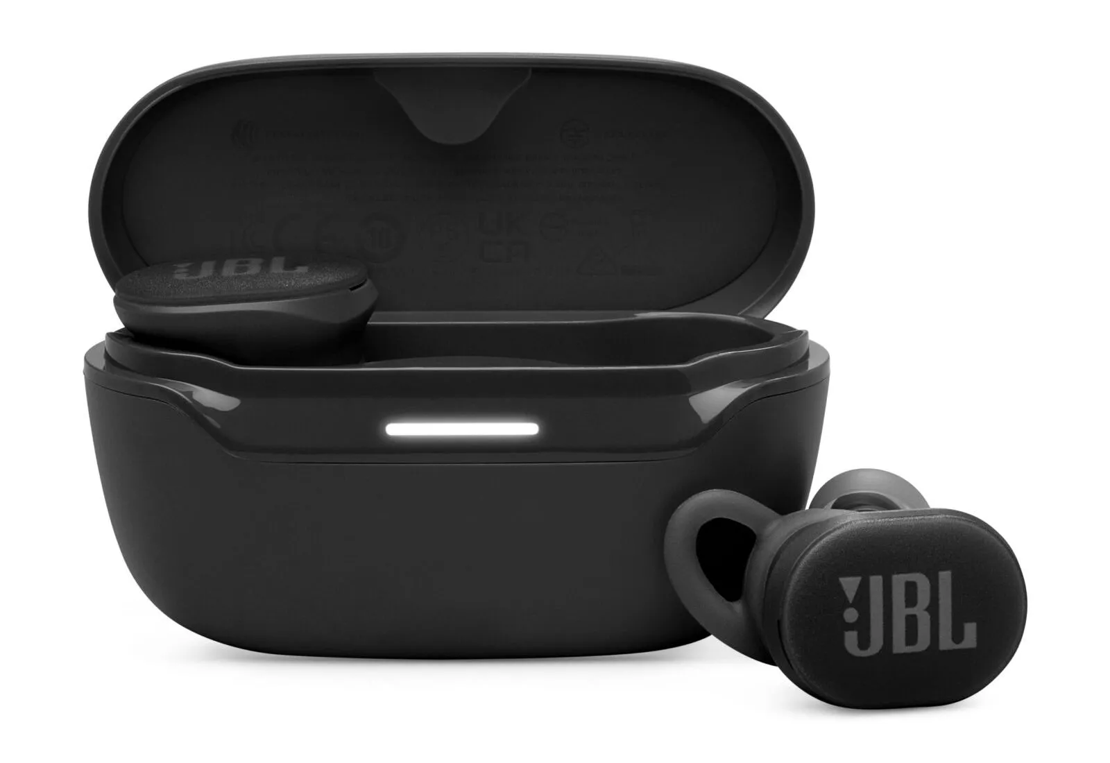 Tai nghe thể thao không dây JBL Endurance Race 3 màu đen với thiết kế bền bỉ, chống nước và bụi.