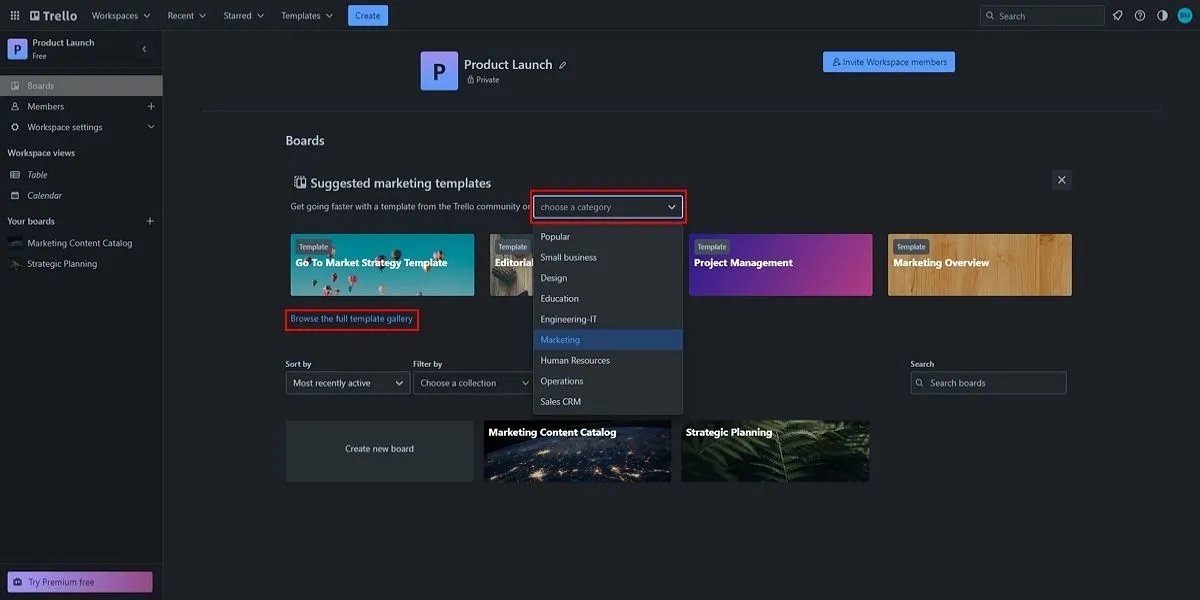 Tạo bảng dự án mới trên Trello từ mẫu có sẵn để quản lý công việc hiệu quả.