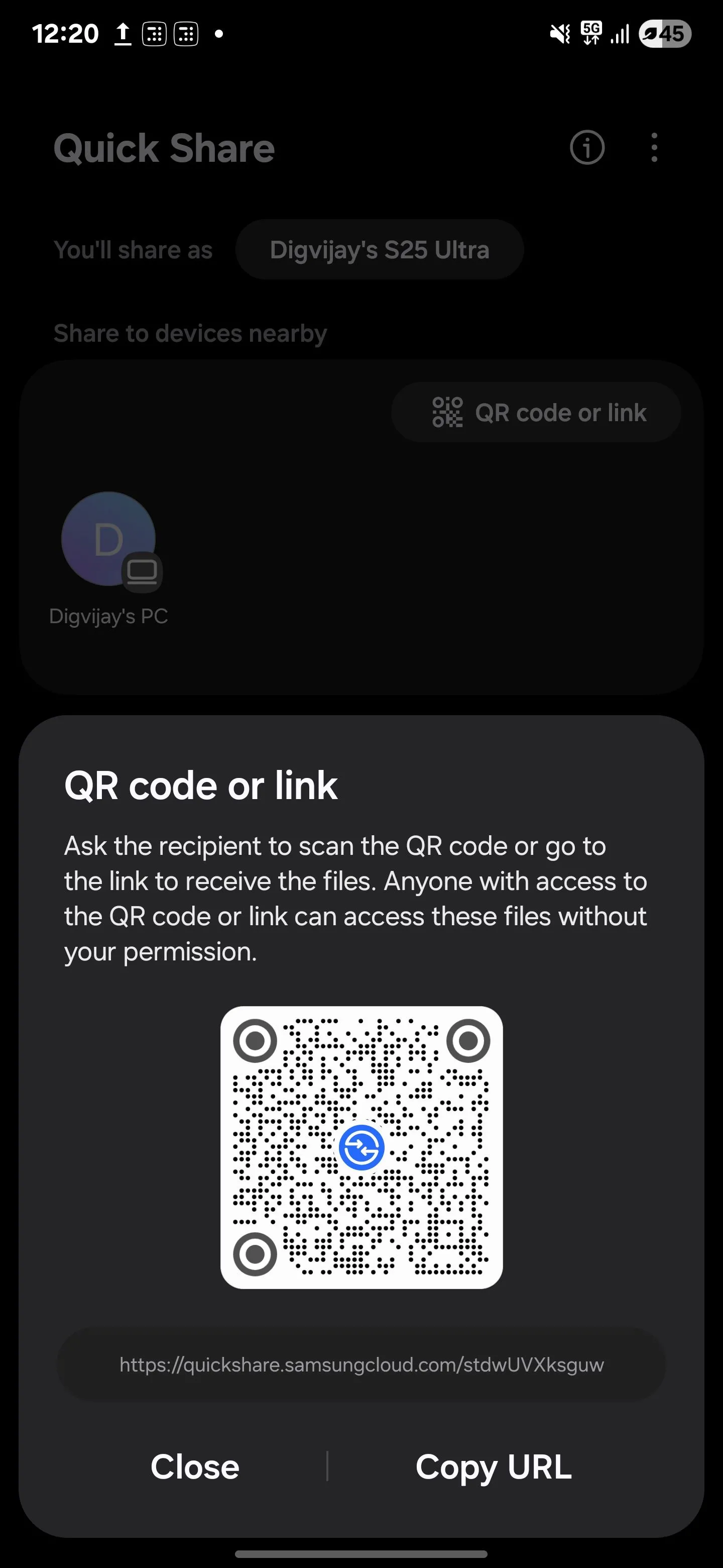 Tạo liên kết hoặc mã QR để chia sẻ file rộng rãi hơn bằng Quick Share