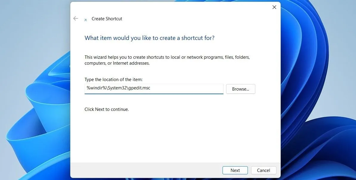Tạo lối tắt 'Local Group Policy Editor' trên màn hình nền Windows