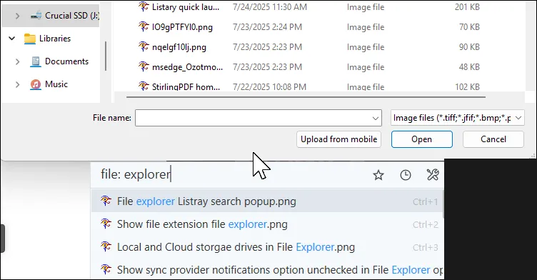 Thanh công cụ thông minh của Listary tích hợp trong hộp thoại Save As hoặc Open của Windows