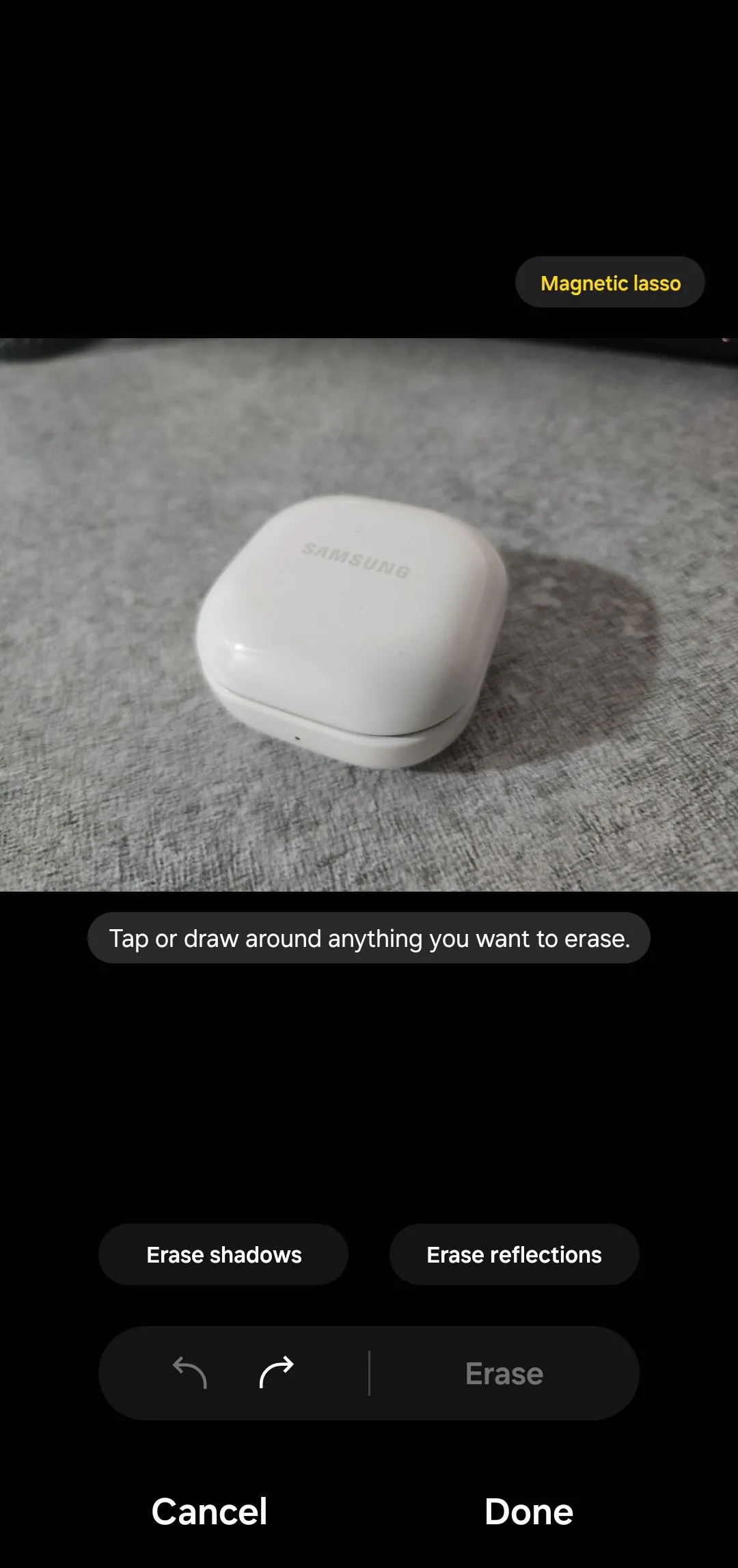 Thanh công cụ xóa vật thể và bóng trong trình chỉnh sửa ảnh Samsung