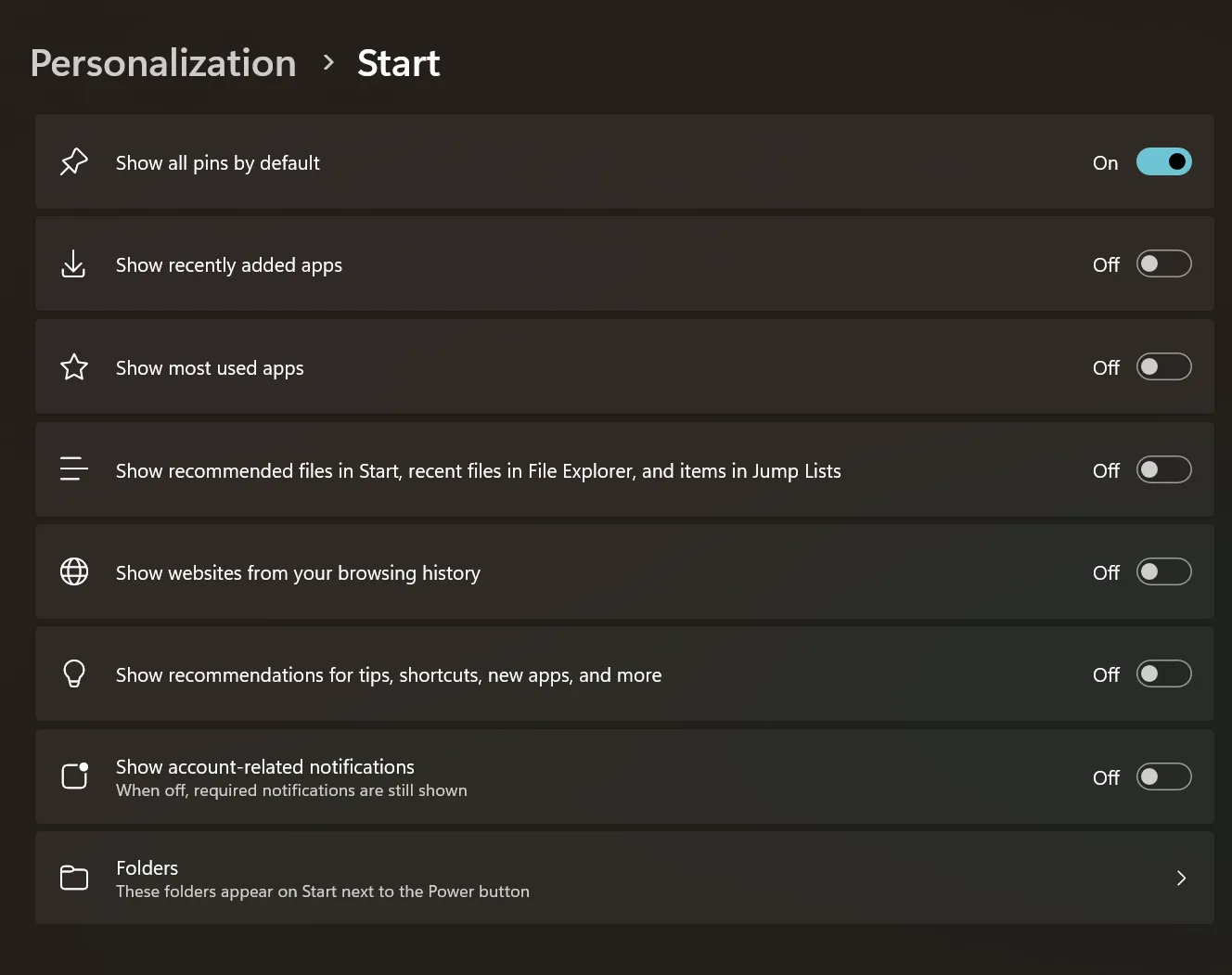 Thay đổi Start Menu Windows 11 trên bản Insider cho phép tắt mục đề xuất