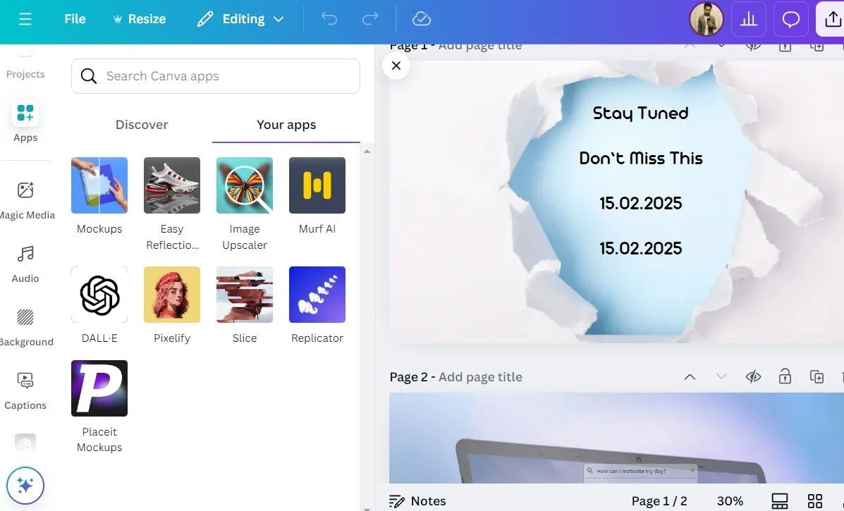 Thẻ Apps (Ứng dụng) trong Canva Desktop App, cho phép truy cập hàng trăm ứng dụng tích hợp để mở rộng khả năng thiết kế và tạo nội dung