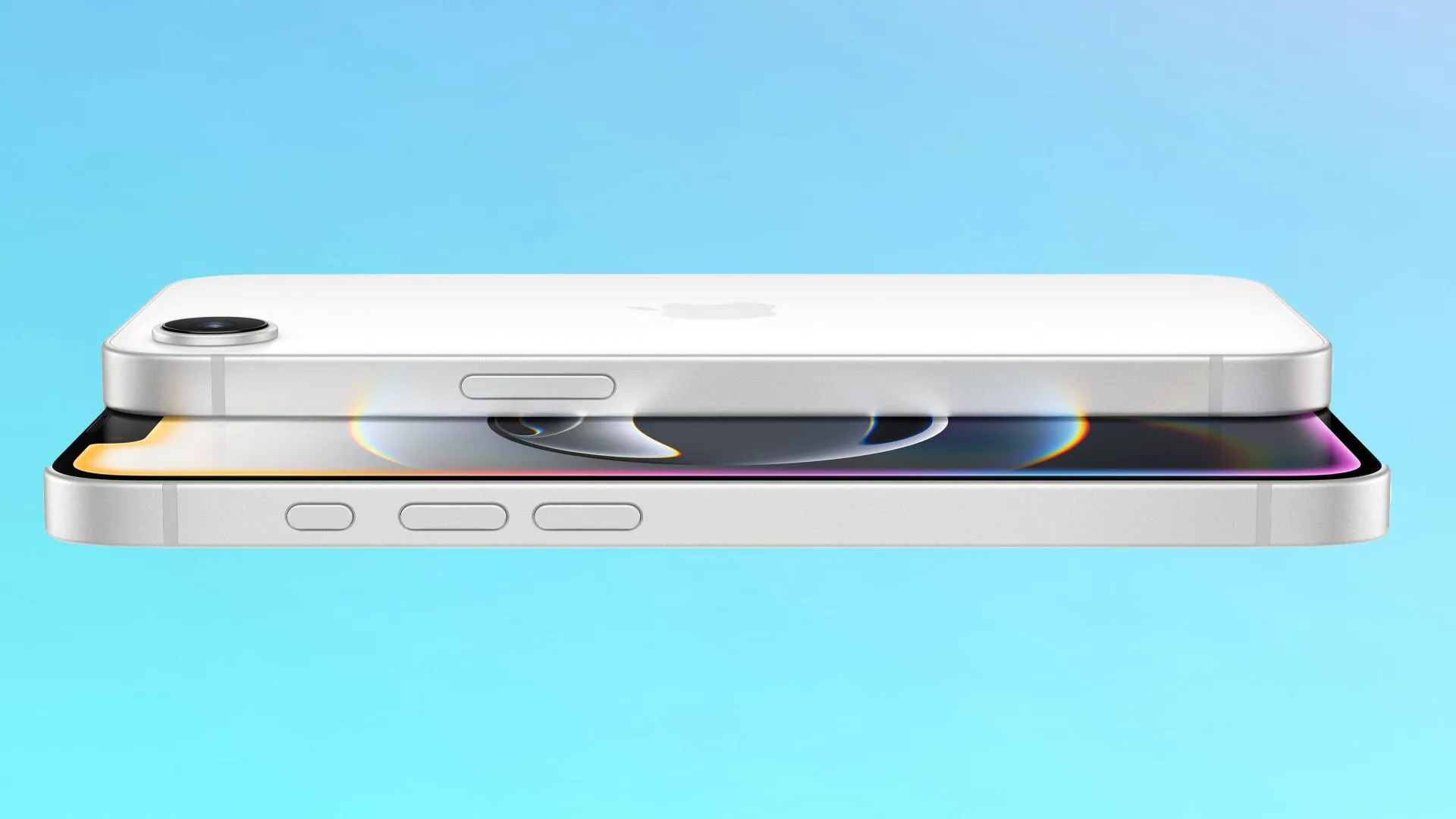 Thiết kế mặt trước và sau của iPhone 16e, thể hiện tổng thể sản phẩm.