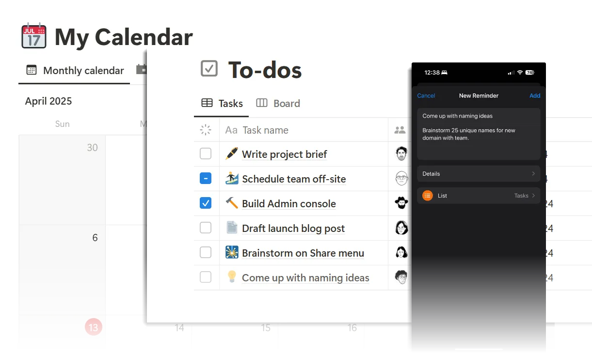Thiết lập làm việc đơn nhiệm với Lịch, Notion và Apple Reminders