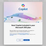 Thông báo cập nhật Copilot hiển thị trên giao diện Microsoft Word