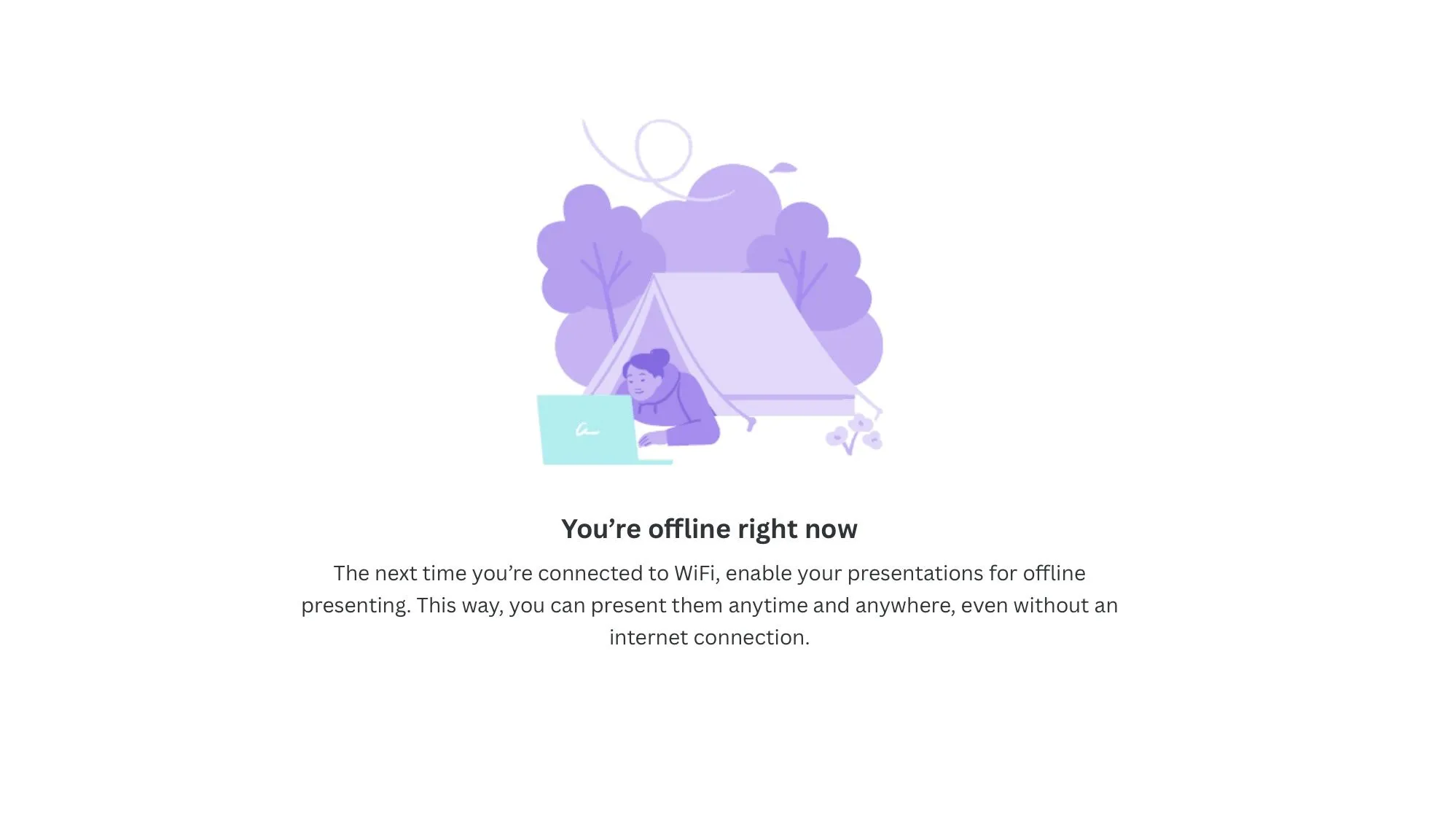 Thông báo lỗi khi Canva không có kết nối internet, minh họa nhược điểm của ứng dụng web.