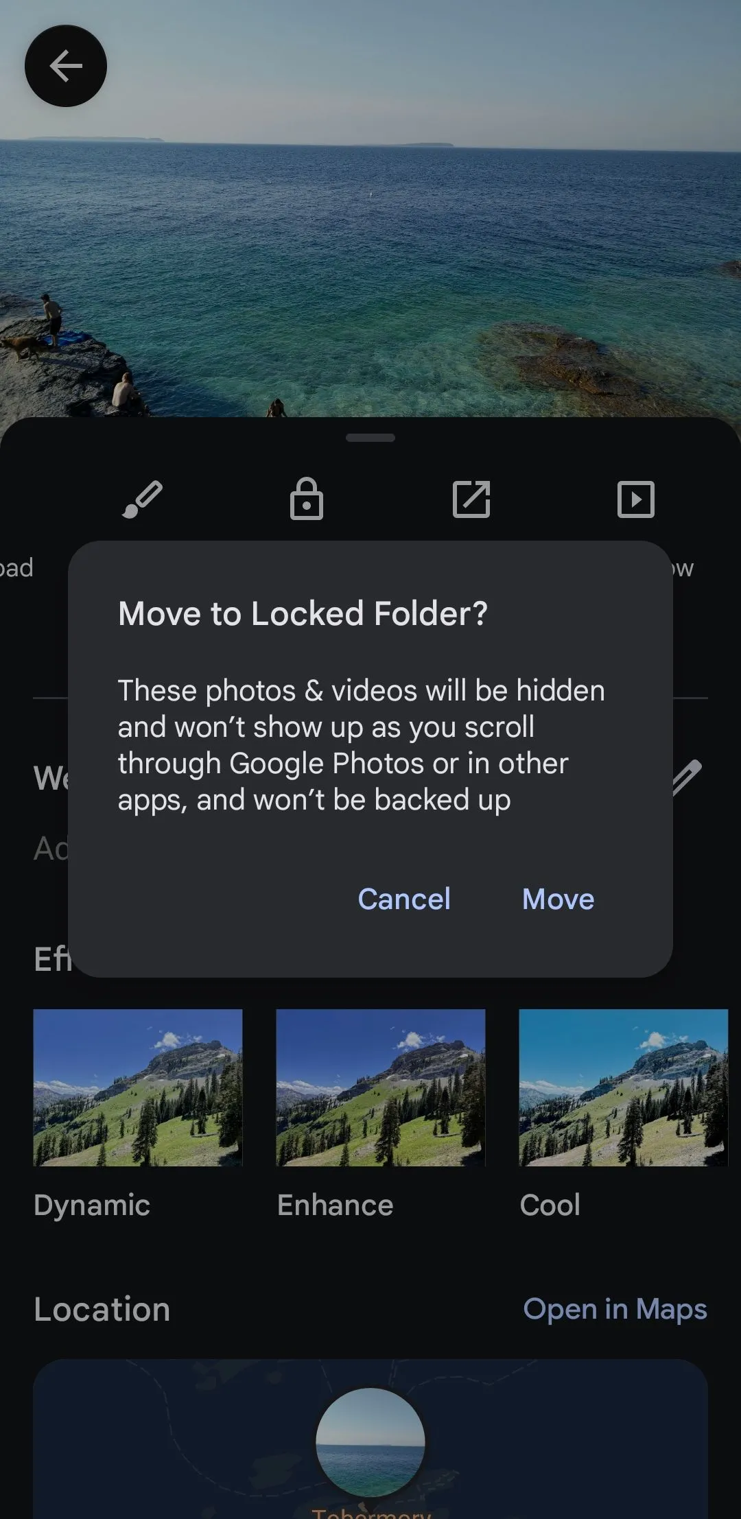 Thông báo xác nhận di chuyển ảnh vào Thư mục bị khóa trên Google Photos