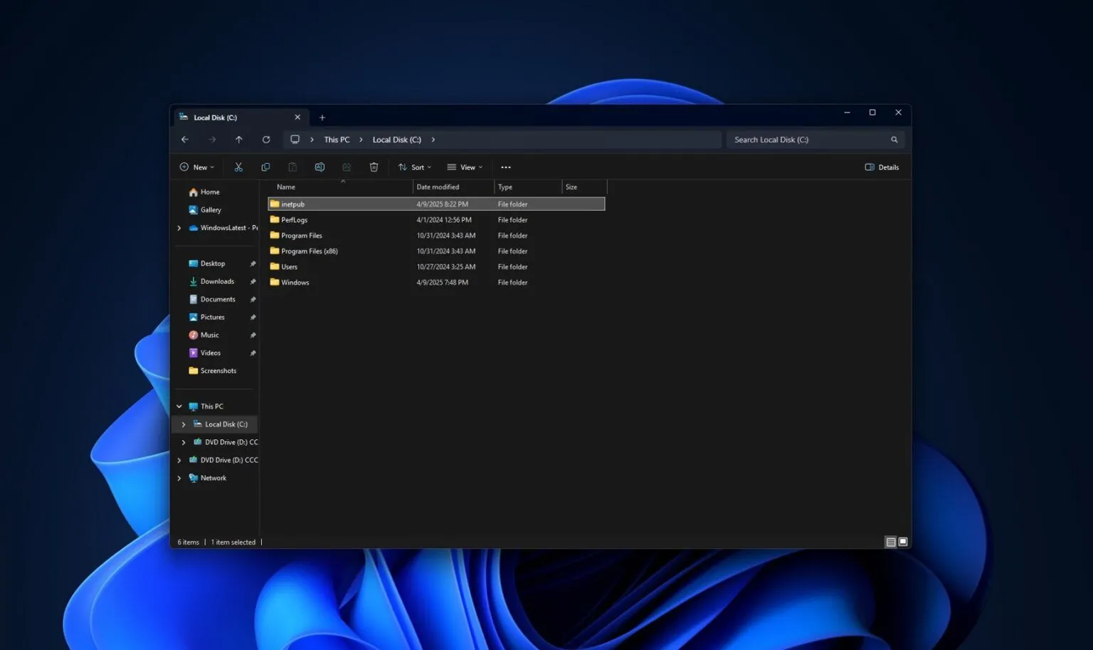 Thư mục inetpub xuất hiện trên ổ C của Windows 11 sau bản cập nhật tháng 4