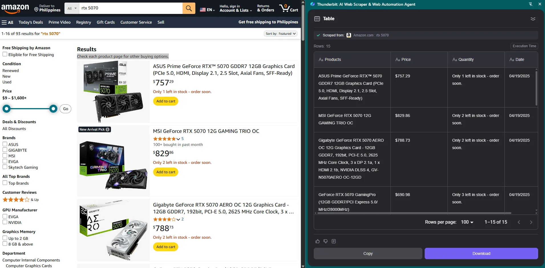 Thu thập dữ liệu từ Amazon bằng Thunderbit