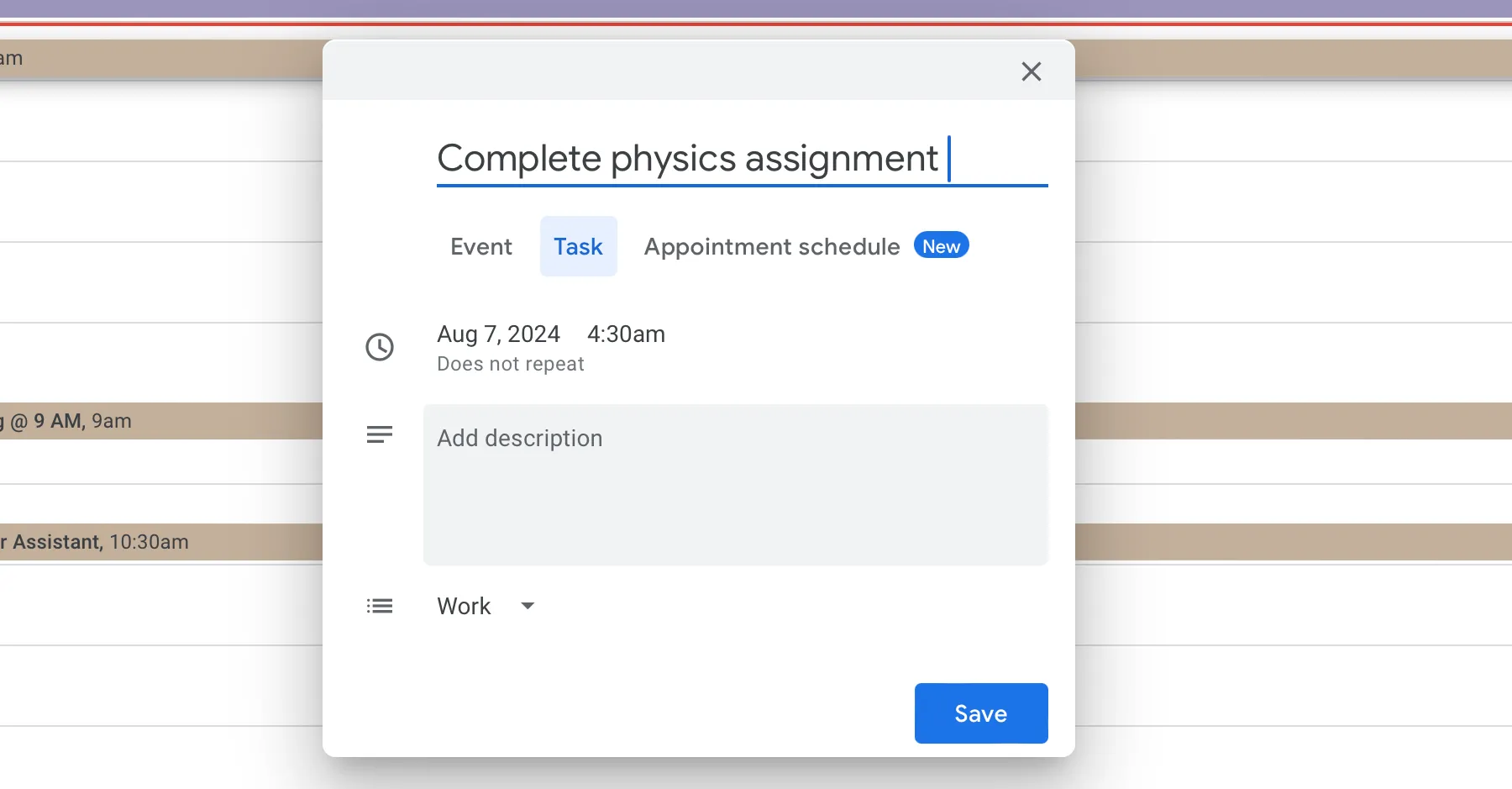 Tích hợp Google Tasks với Google Calendar, cho phép thêm tác vụ trực tiếp từ lịch