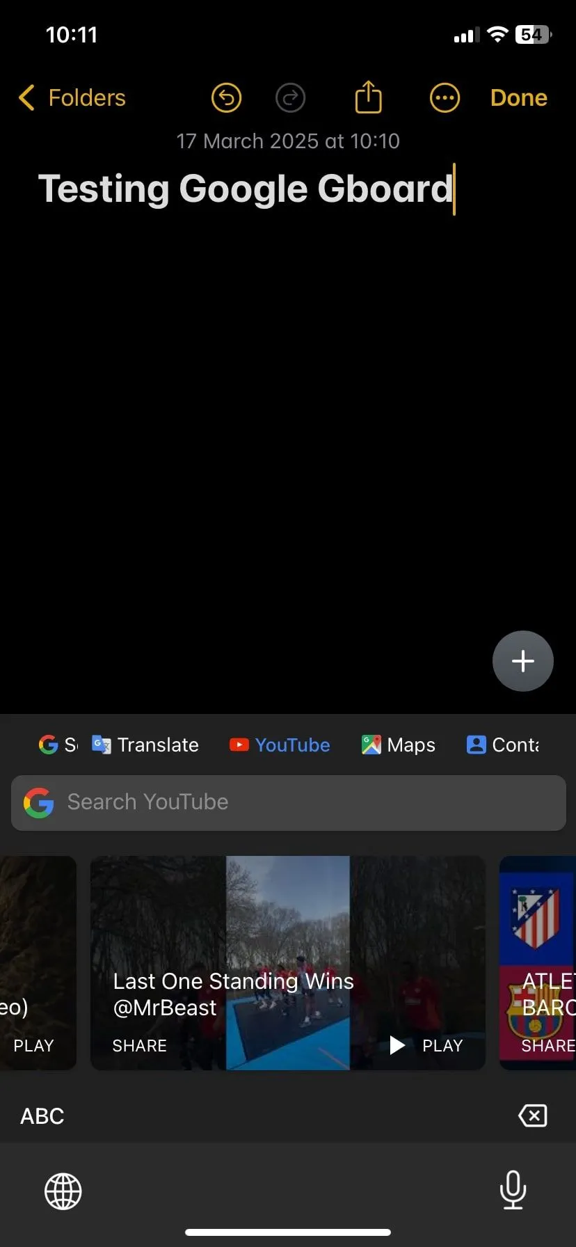 Tiện ích mở rộng YouTube trên bàn phím Gboard hiển thị video đề xuất