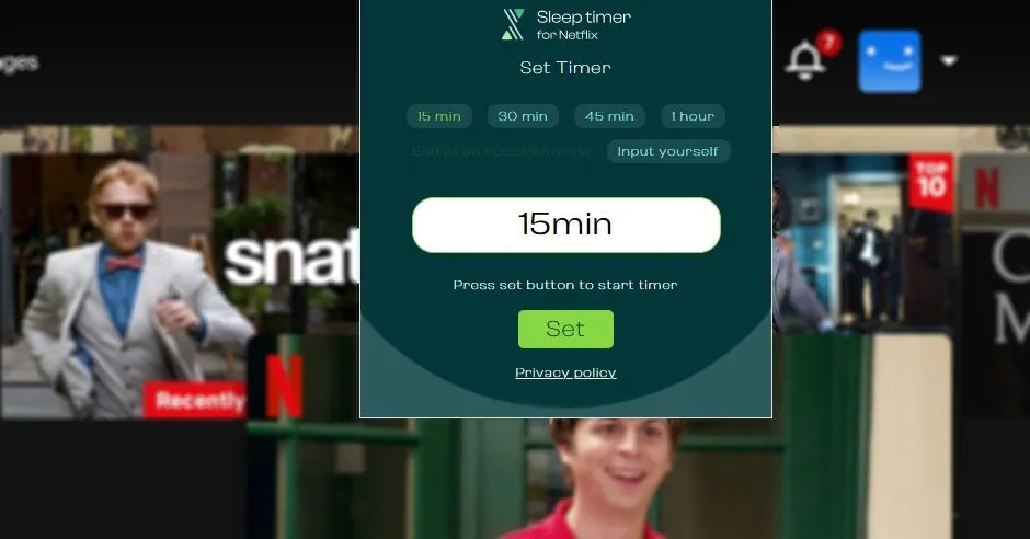 Tiện ích Sleep Timer for Netflix giúp hẹn giờ dừng phim tự động