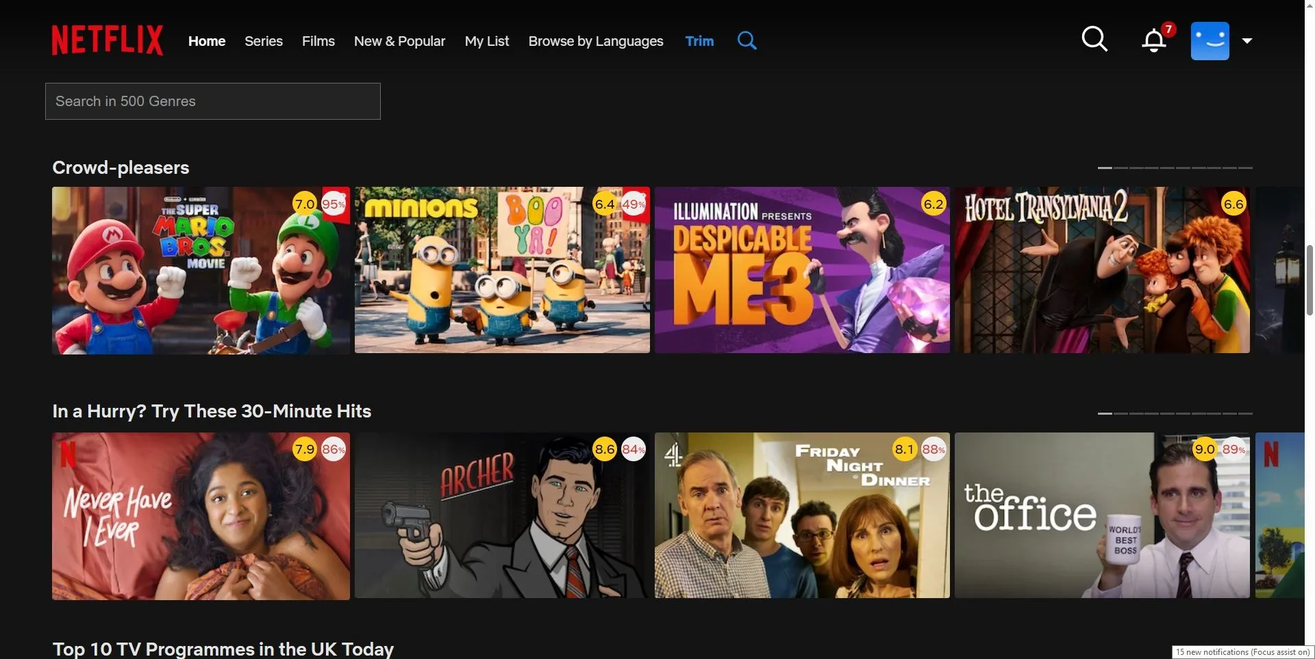 Tiện ích Trim hiển thị đánh giá IMDB và Rotten Tomatoes trên giao diện Netflix
